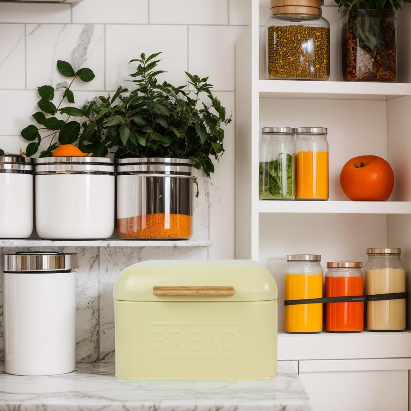 Bread Box, Coated Iron Bread Storage Containers with Lid, Kitchen Storage Retro Multipurpose Organization Bin Keeps Loaf Fresh/7.9x7.9x5.5 inch