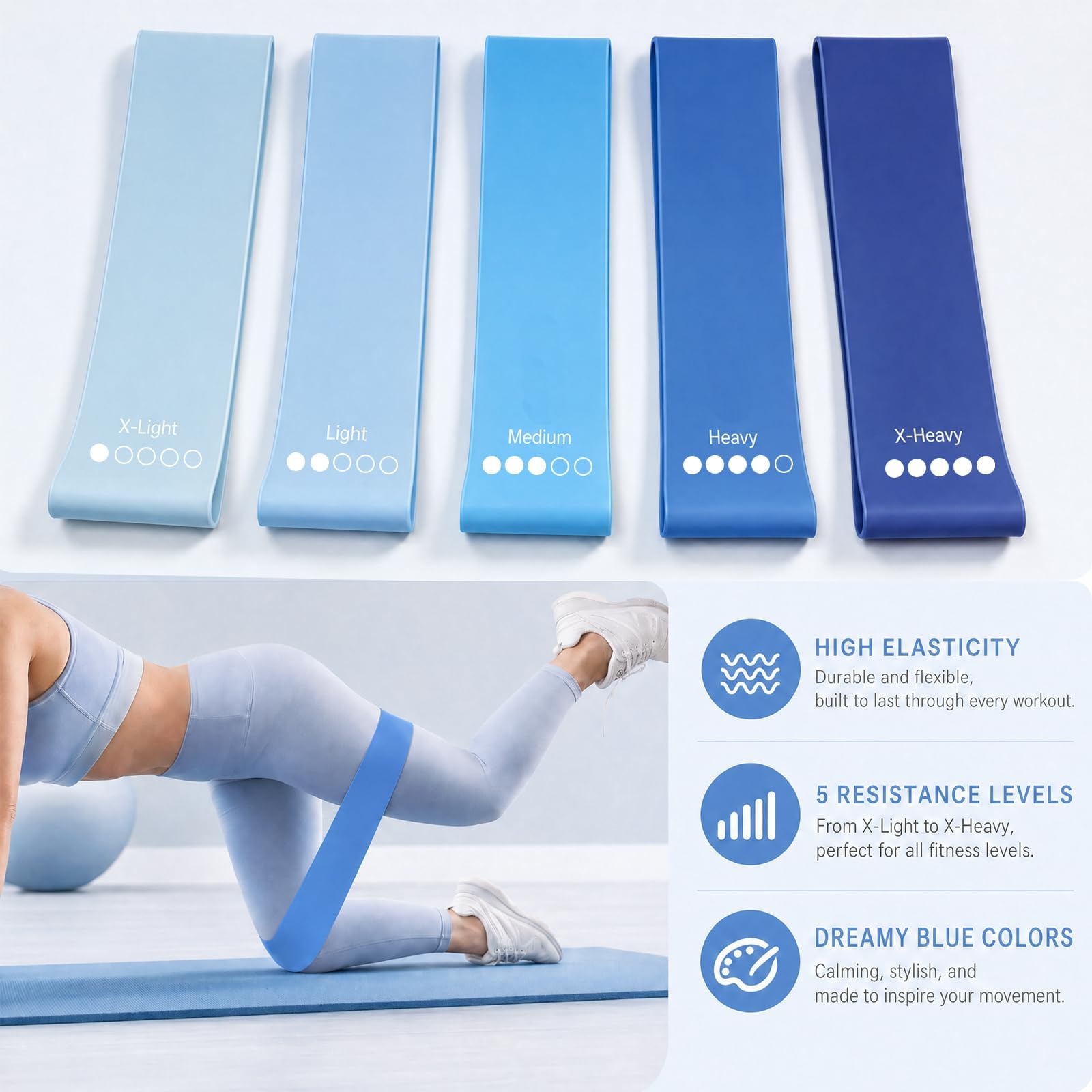 Kit per pilates, attrezzatura per pilates da donna, kit di allenamento con anello e palla da 36,8 cm, blocco yoga, ginocchiere da yoga, fasce di resistenza, accessori per calze antiscivolo, blu
