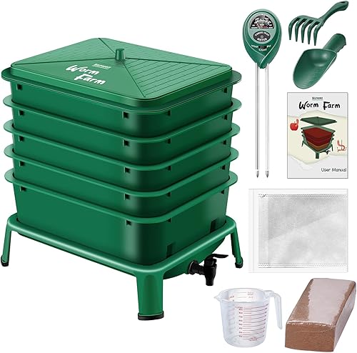 Miniatura 15 de Blütezeit Compostador de gusanos de 3 bandejas, granja de gusanos de 32 cuartos de galón con gusanos de compostaje kit de inicio para Negro