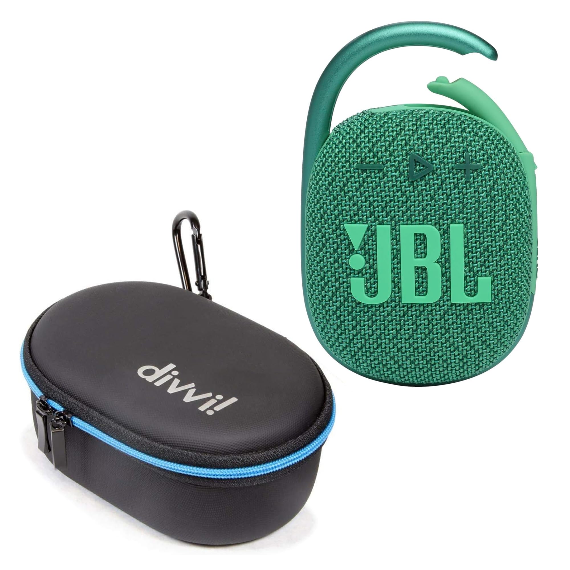 JBL Clip 4 Eco Portable Bluetooth Speaker Green Bundle with divvi Protective Hardshell Case Black