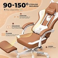 Vista 5 de GTPLAYER Silla de juegos linda con orejas de gato, ergonómica con bordado de perro, soporte lumbar de espuma viscoelástica ajustable