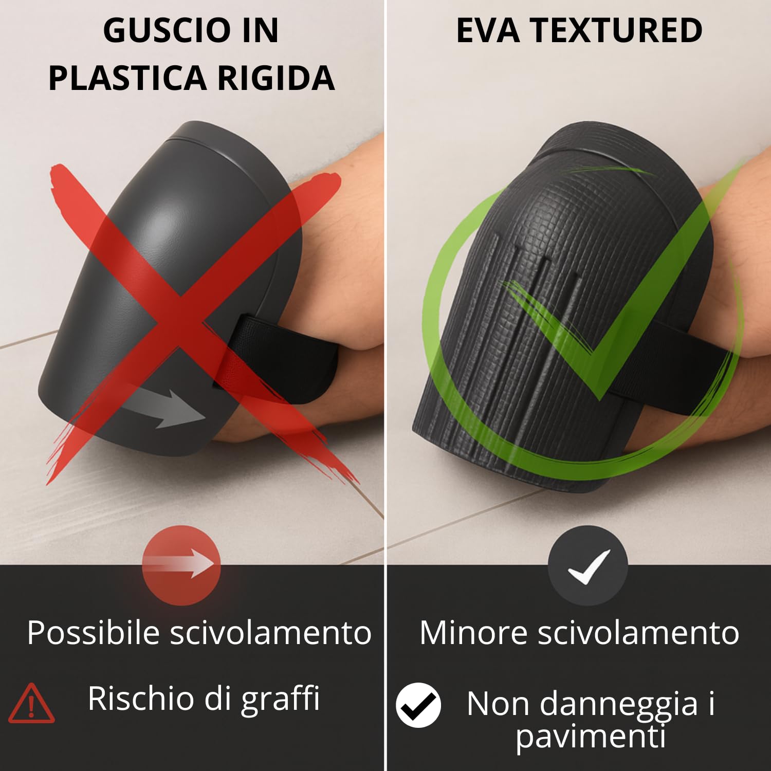 Ginocchiere da lavoro in EVA | Comfort duraturo, assorbimento degli urti | scratch regolabile | Fai da te, piastrellatura, giardinaggio | Coppia leggera e resistente all'acqua | Nero