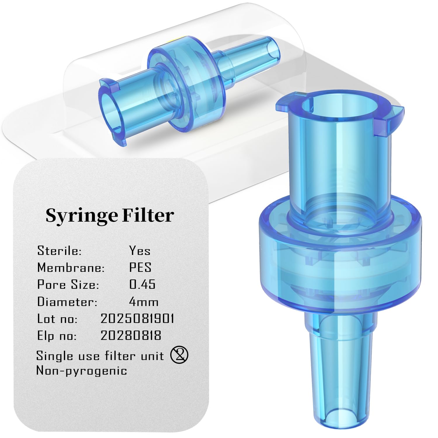 Biomed Solution Sterile Syringe Filter, PES/Nylon/PTFE Membrane 0.22/0.45um Pore Size, 4mm Membrane Diameter,Individually Packaged (PES 0.22um, 25pcs) — Amazon image 3