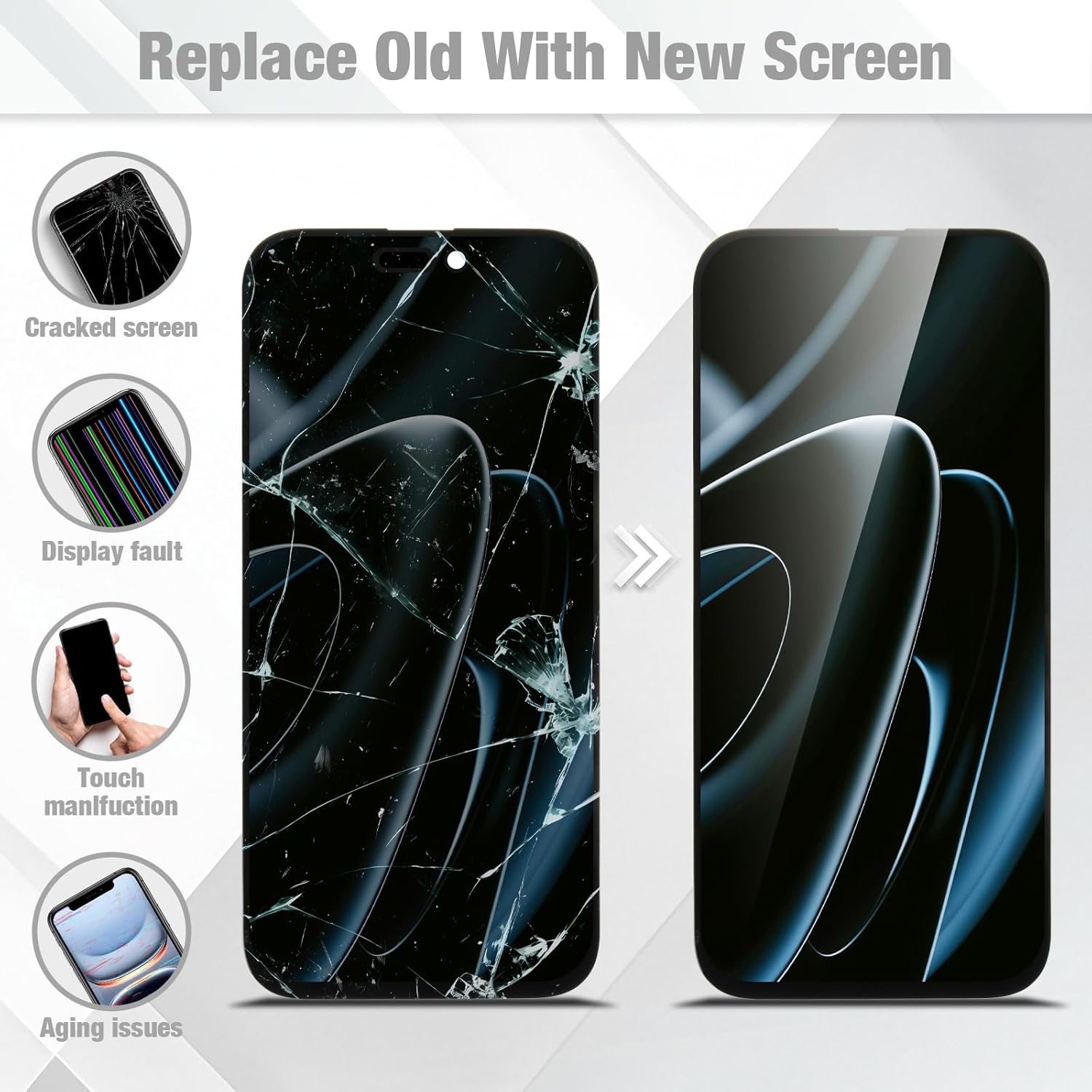 Screen Replacement for iPhone 16 Pro Max LCD for iPhone 16 Pro Max Display Touch Screen Digitizer Assembly A3296,A3084,A3295,A3297 Repair Parts with Tools(Black,Incell)