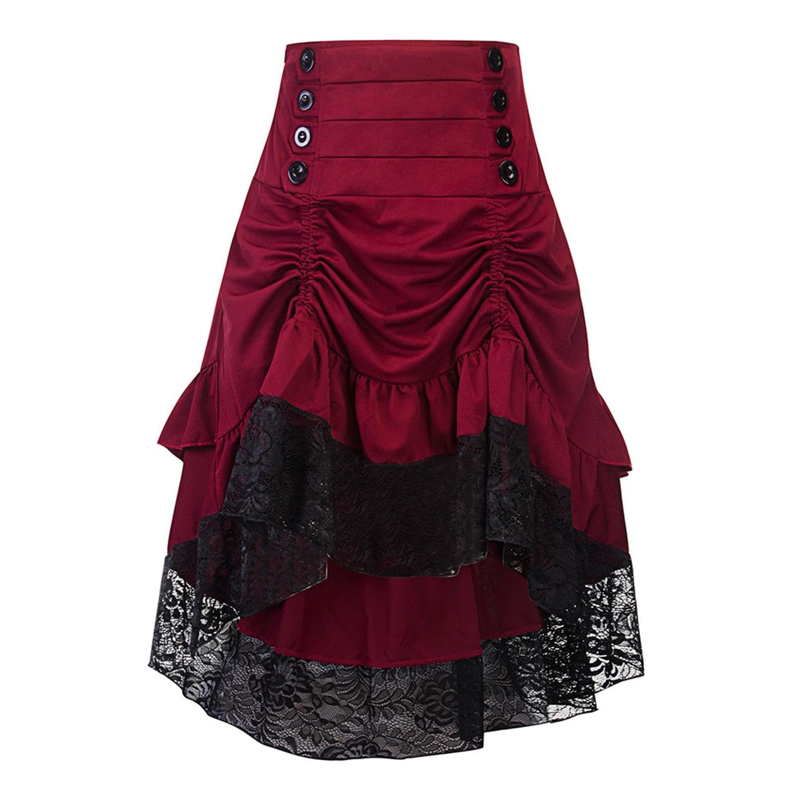 Perfeclan Gothic-Röcke für Damen, Steampunk-Rock, Langer Rock mit hoher Taille, High-Low-Bustle-Rock, Steam-Punk-Rock für Halloween, Maskerade-Party, Abend