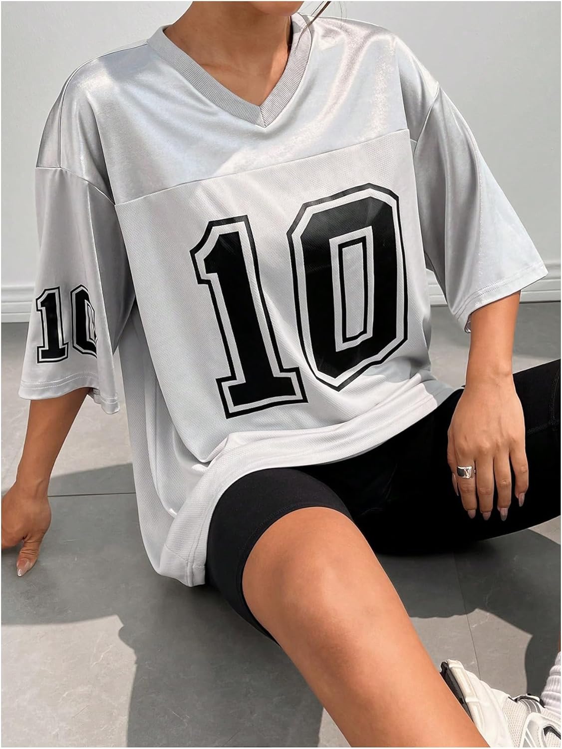 Verdusa Women's Oversized Jersey Shirt Graphic Tees V Neck Short Sleeve Vintage T Shirts - Image 5