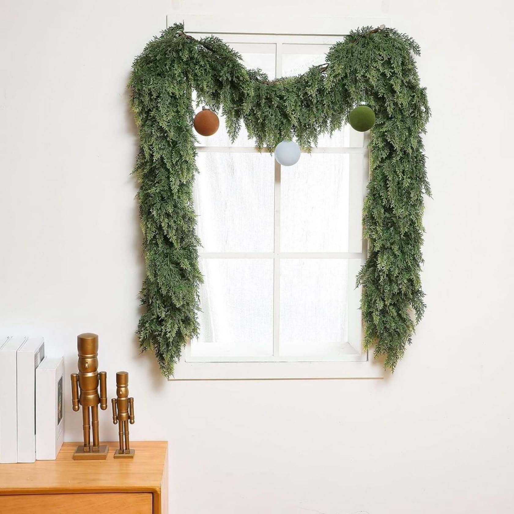 Guirlande de Noël en cèdre Artificiel Vert, PVC Souple, 2, 7 m, pour cheminée, intérieur ou extérieur