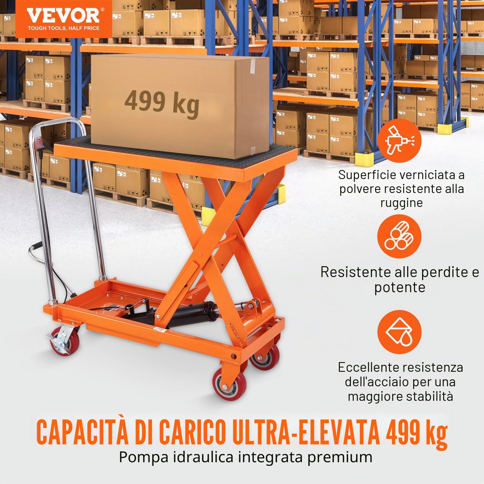 VEVOR Tavolo elevatore idraulico a forbice Capacità di carico 500 kg Carrello tavolo elevatore 285-900 mm Campo di sollevamento Tavolo elevatore officina 815 x 505 mm Carrello elevatore a forbice