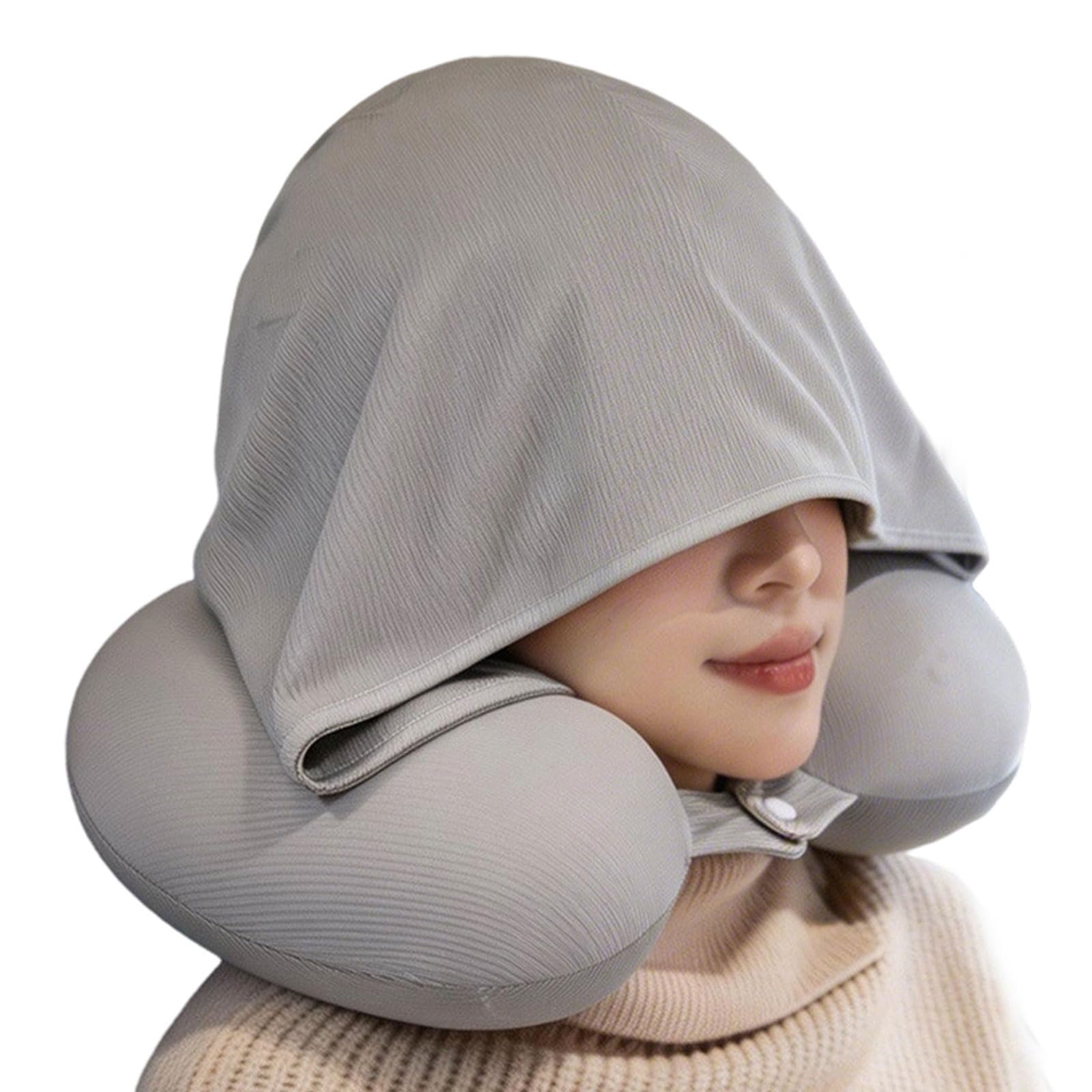 Tsophreniq Reversible Ice Silk Memory Foam Travel Pillow Hooded Pillow with Ergonomic Designing for Daily Comfort Travel Headrest