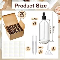 Vista 2 de Tessco for you Paquete de 20 botellas de vidrio con cuentagotas de 3.4 onzas, botellas de tintura de vidrio de 3.4 fl oz con cuentagotas con embudo