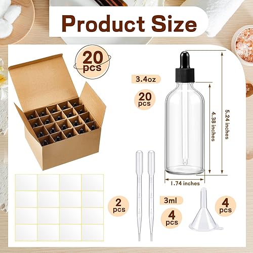 Miniatura 2 de Tessco for you Paquete de 20 botellas de vidrio con cuentagotas de vidrio de 3.4 onzas con cuentagotas de vidrio para aceites esenciales, botellas