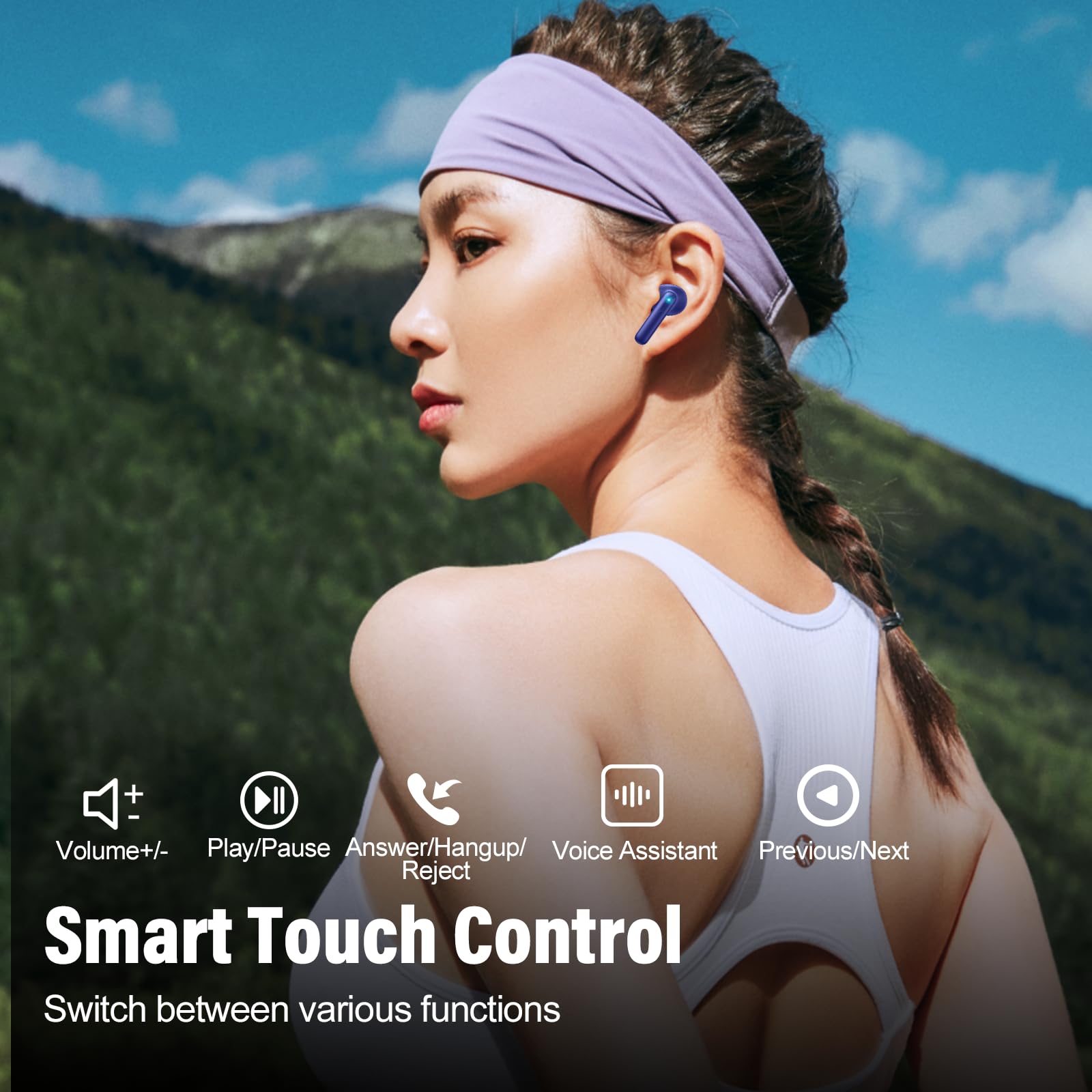 VEKJ AI Auriculares traductor en Tiempo Real, Auriculares Traductores de 164 Idiomas con Audio y Videollamadas, 42H 3 en 1 Cascos Inalambricos Azul