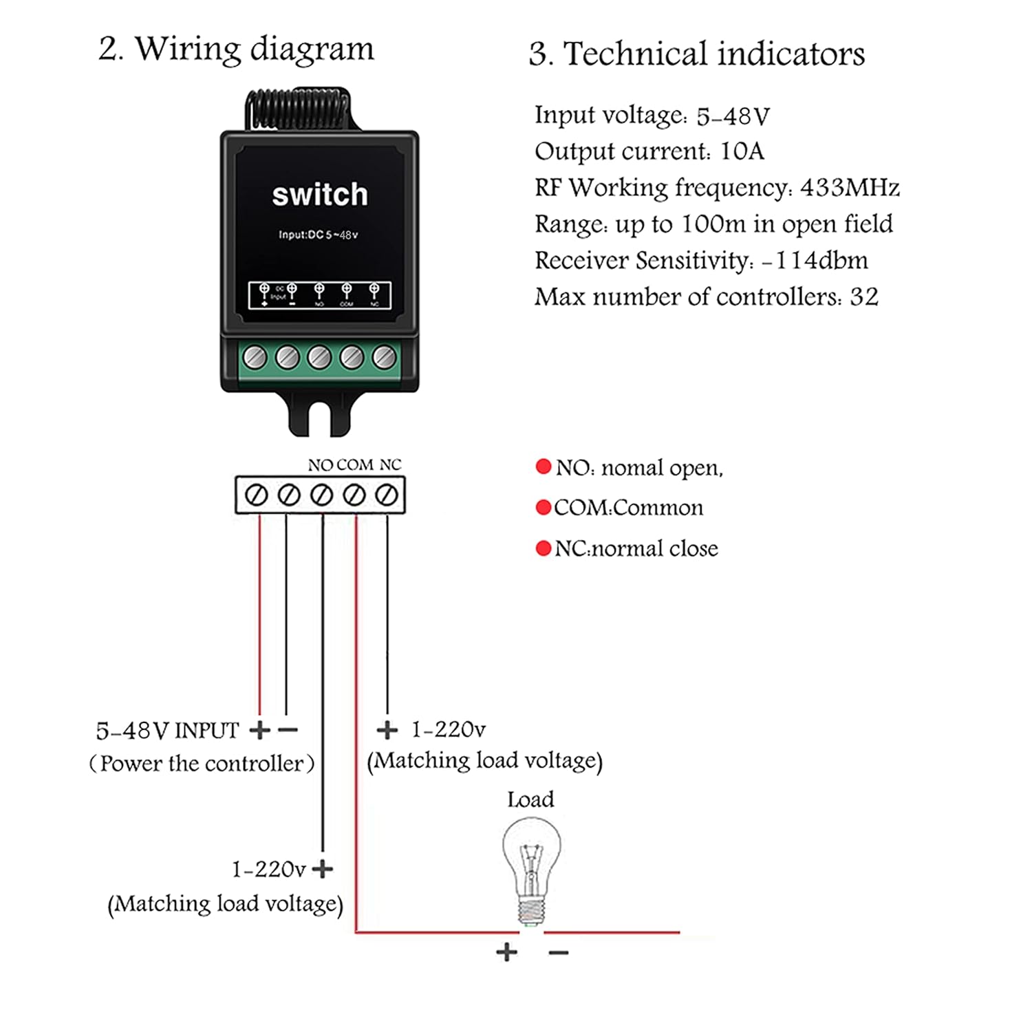 12V Remote Control Switch Mini Wireless Remote Switch Dry Contact Remote Control Relay Switch 328ft Long Range with 10A Relay for Motorcycle,Lights,Garage Door,Motor,Fan.(Dry Switch)