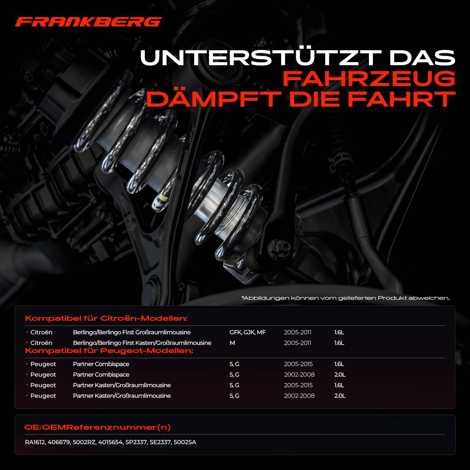 Frankberg 2 ressorts de suspension pour essieu avant 5002RZ | Compatible avec: Partner Combispace 5 G , ,Berlingo/Berlingo First MPV GFK GJK MF ,Partner Fourgon/MPV 5 G