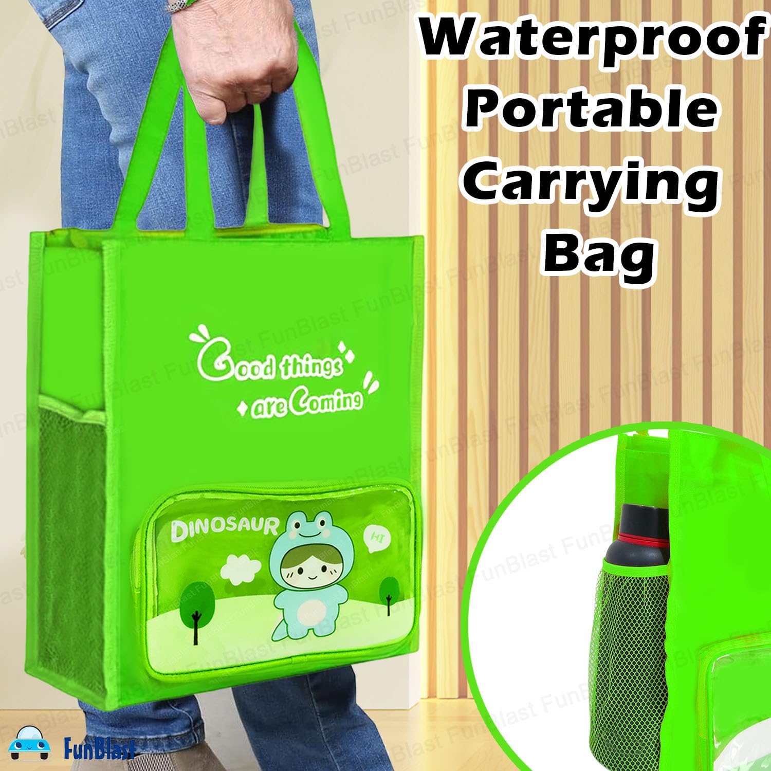 FunBlast Hand Bag for women – Multi-Purpose Canvas Carrying Bag, Shopping & Lunch Bags with Handle Strap, Water-Proof Reusable Bag (Green) 2
