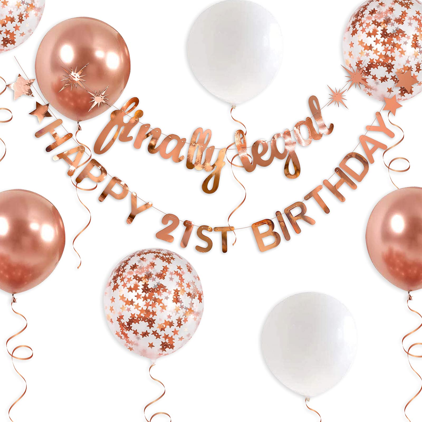 pinkblume Rose Gold Finally Legal Happy 21st Birthday Banner Garland 21 Birthday Decorations Hanging Finally Twenty One Decor Girls 21st Birthday Decorations Party Supplies Her, Gold,White,Silver