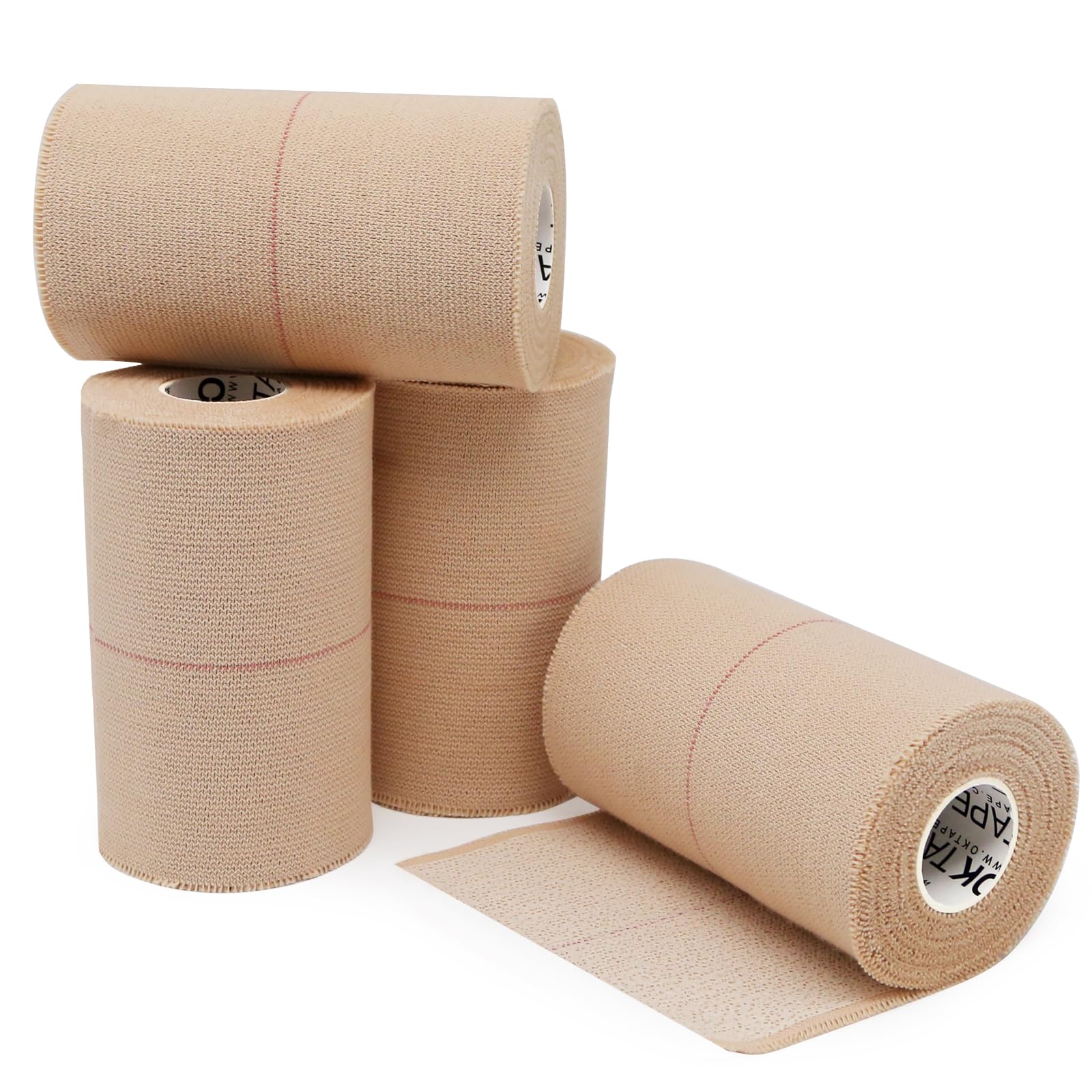 OK TAPE Elastic Adhesive Tape Bandage Tape Wrap - 4 Rolls, Flexible Stretch Bandages for Sports Ankle, Knee and Wrist Sprains (Beige,4 Inch Wide)