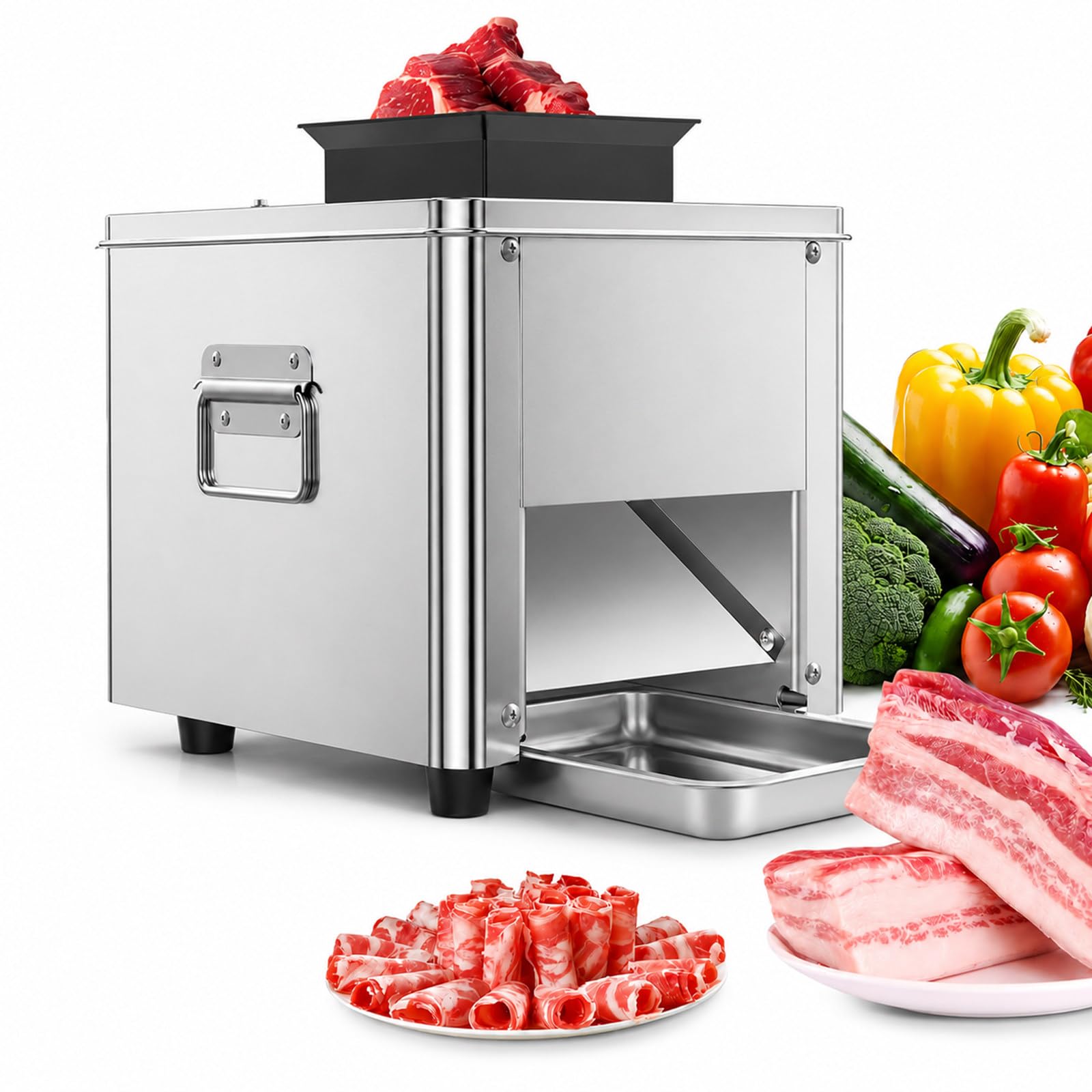 Cortadora de Carne para Cocina Profesional, 850W, Reduce el Tiempo de Corte Manual, Acero Inoxidable para Restaurante, Catering, Carnicería y Uso Diario 10mm