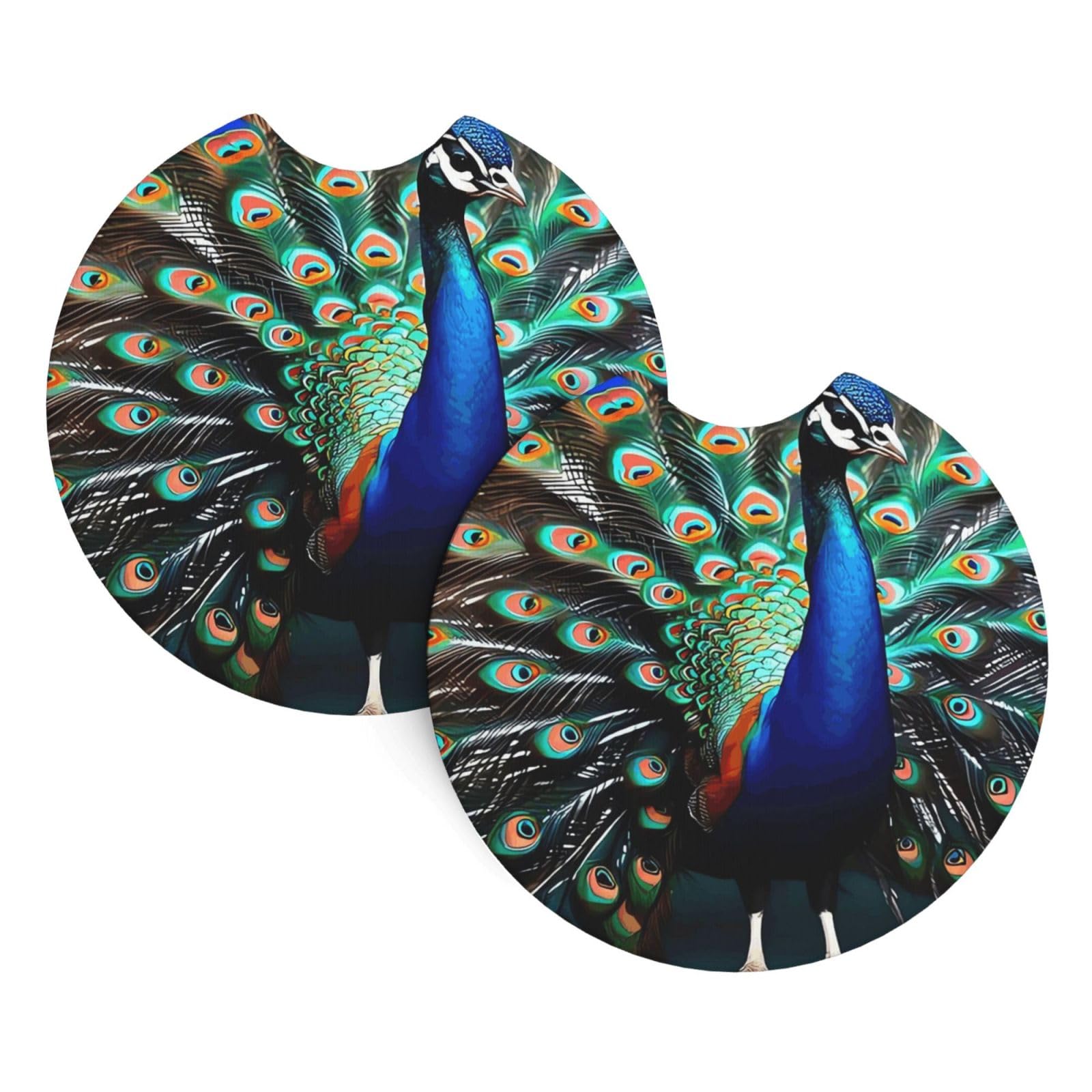 2 Pack Car Coaster for Cup Holders Beautiful Peacock Car Cup Coaster 2.7" Neoprene Non-Slip Automotive Cup Mat Universal Auto Car Interior Accessories for Women Men Cup Pad
