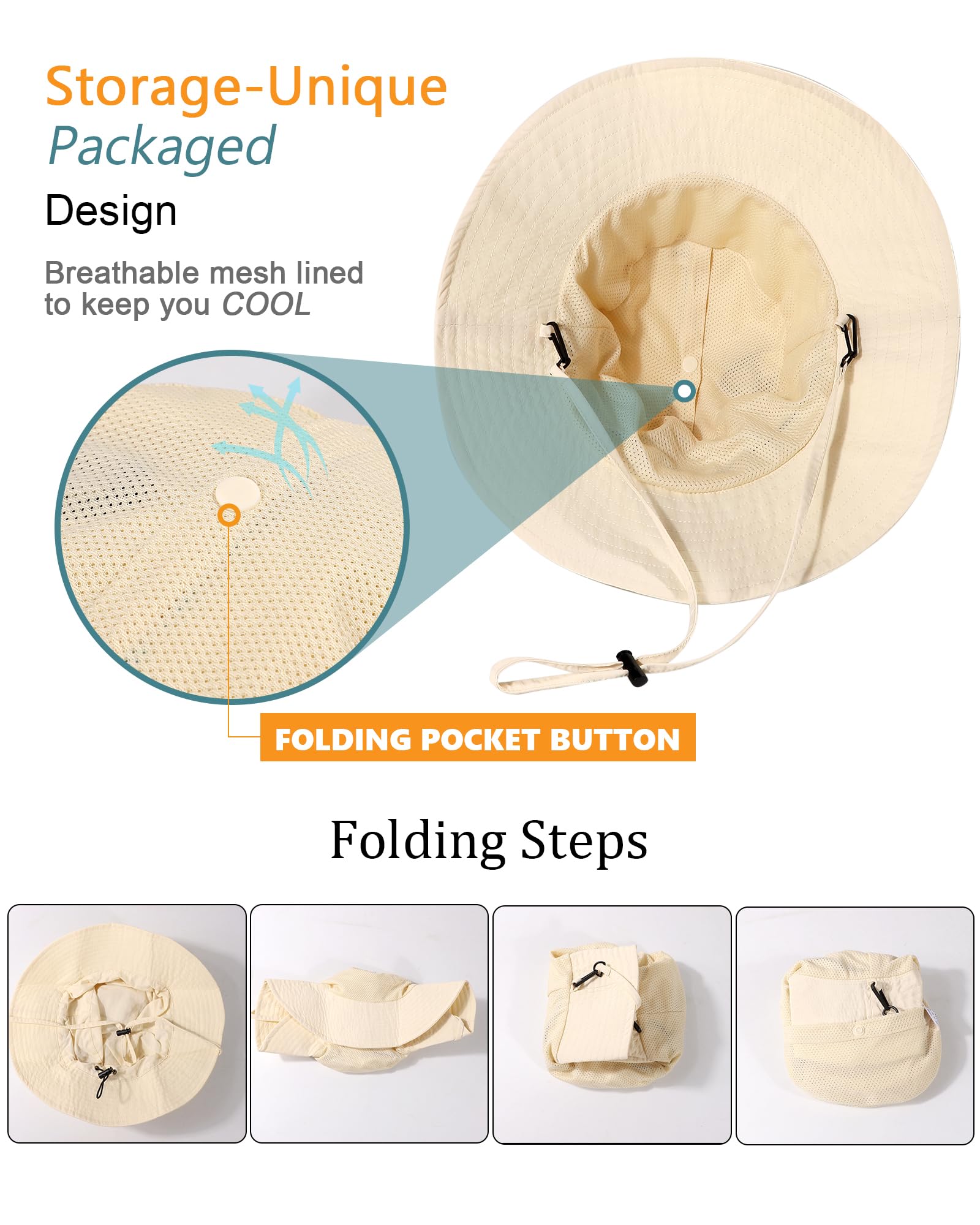 Waterproof Sun UPF 50+ Bucket Hat UV Protection Packable Brimmed Boonie ...