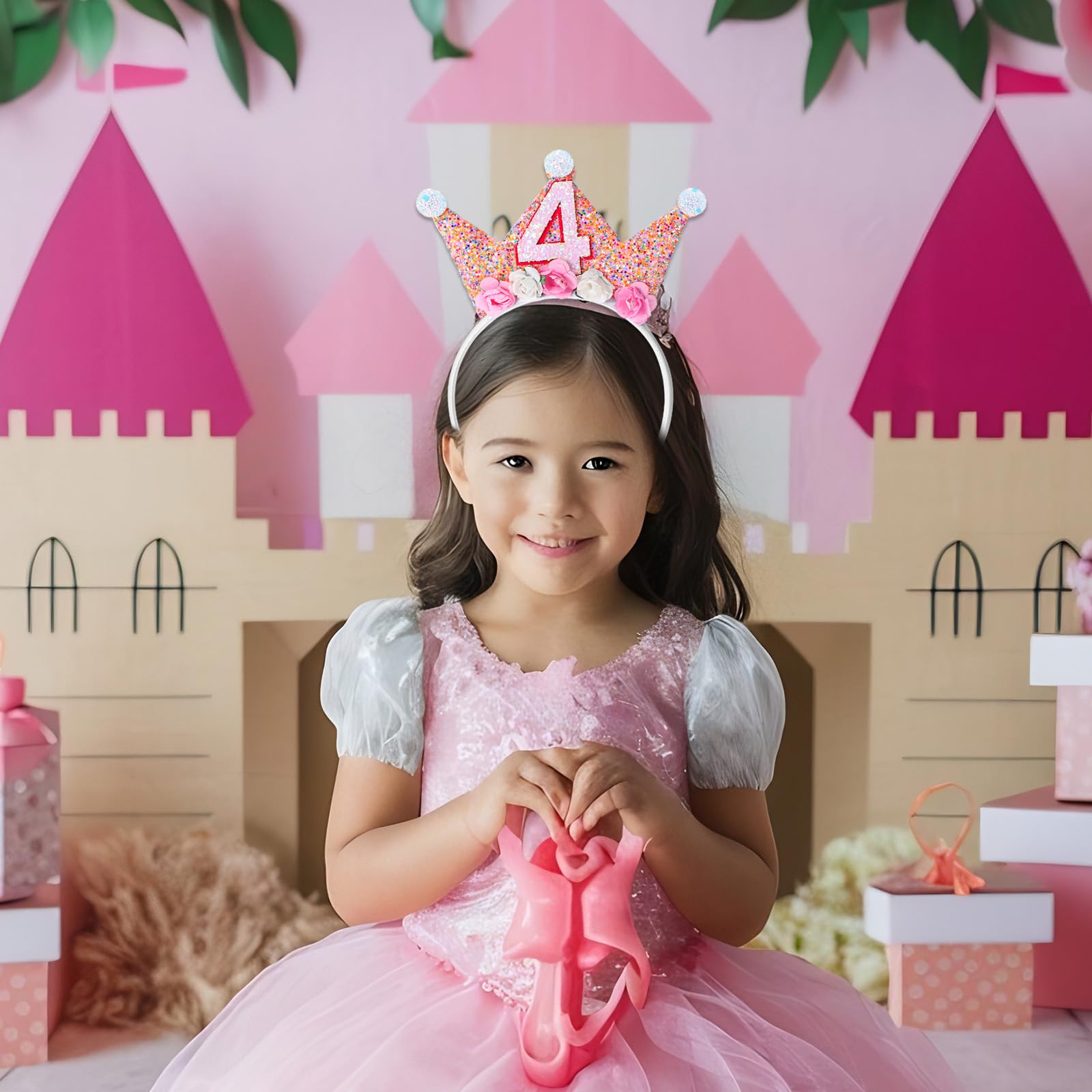 Abeillo Geburtstagskrone,Mädchen Prinzessin Krone Geburtstag,Geburtstag Krone Stirnband mit Rose Blumen, Geburtstagskrone Mädchen,Baby Geburtstag Partyhüte Party Deko