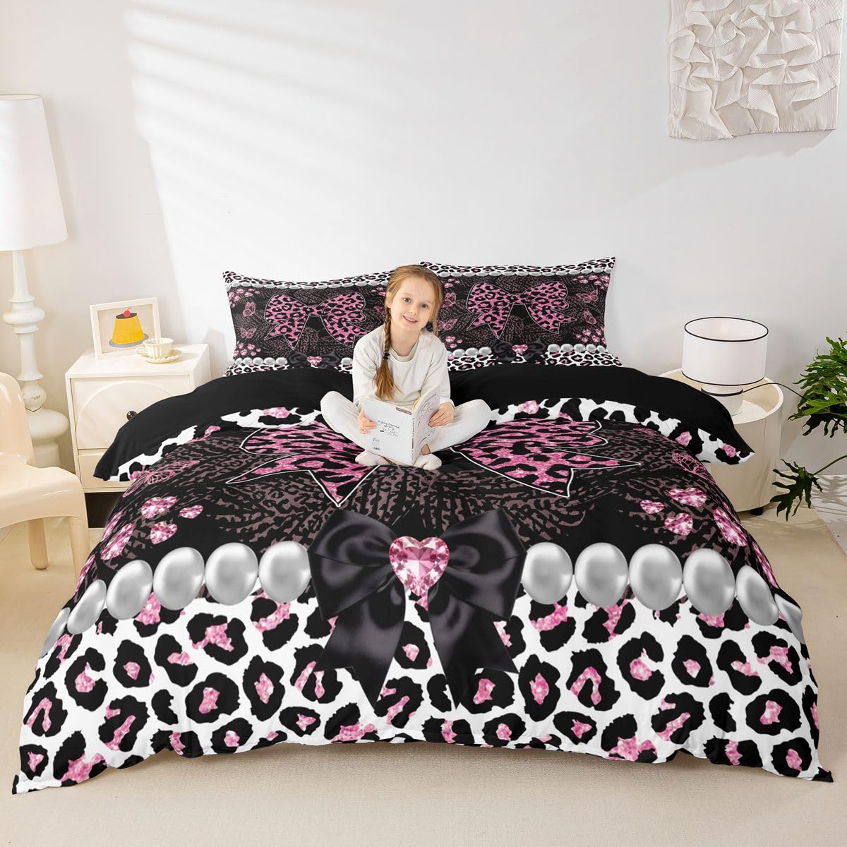 Homewish Kokarda perła dziki safari gepard kot wzór różowy super king zestaw pościeli Panthera Leopard nadruk poszewka na kołdrę motyl poszewka na kołdrę kokarda zestawy łóżek