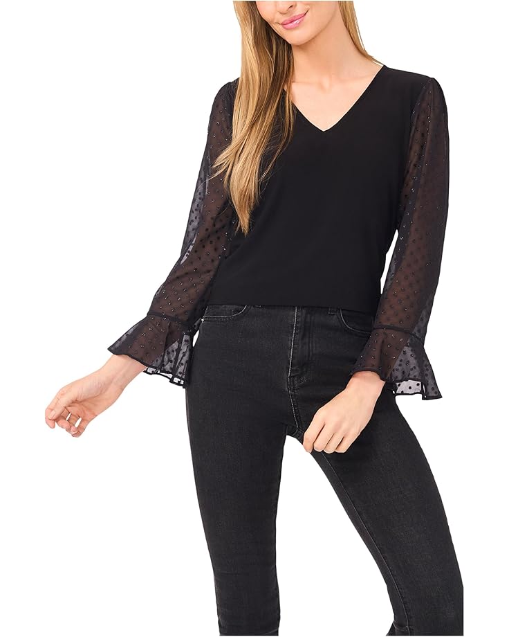 CeCe Mixed Media 3/4 Sleeve Knit Top - Main View