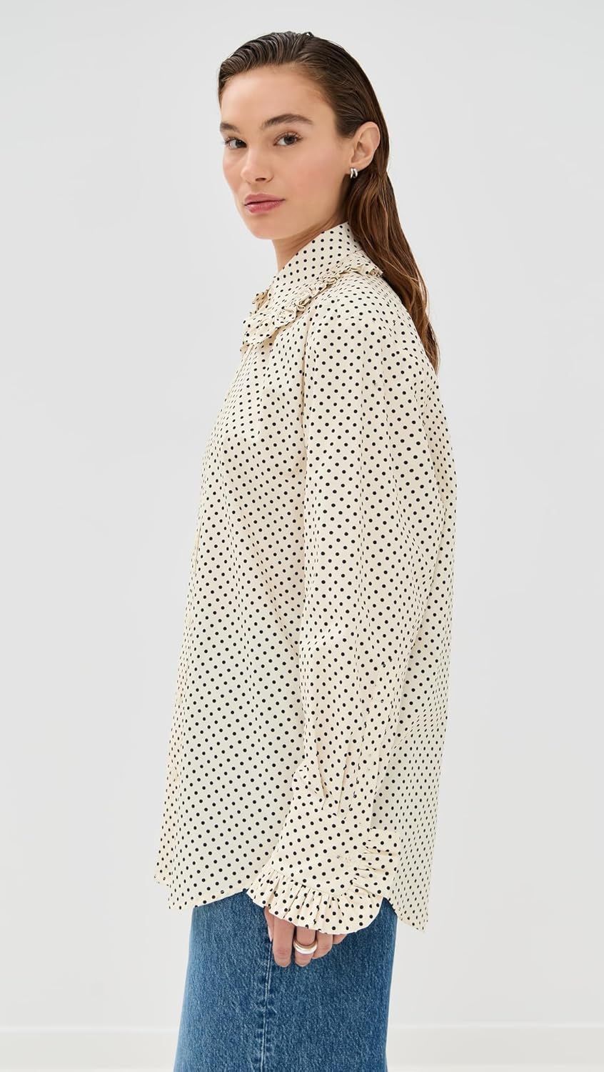 Tanner Fletcher Women's Pippa Polka-Dot Ruffle Collar Button Down Shirt - Image 4