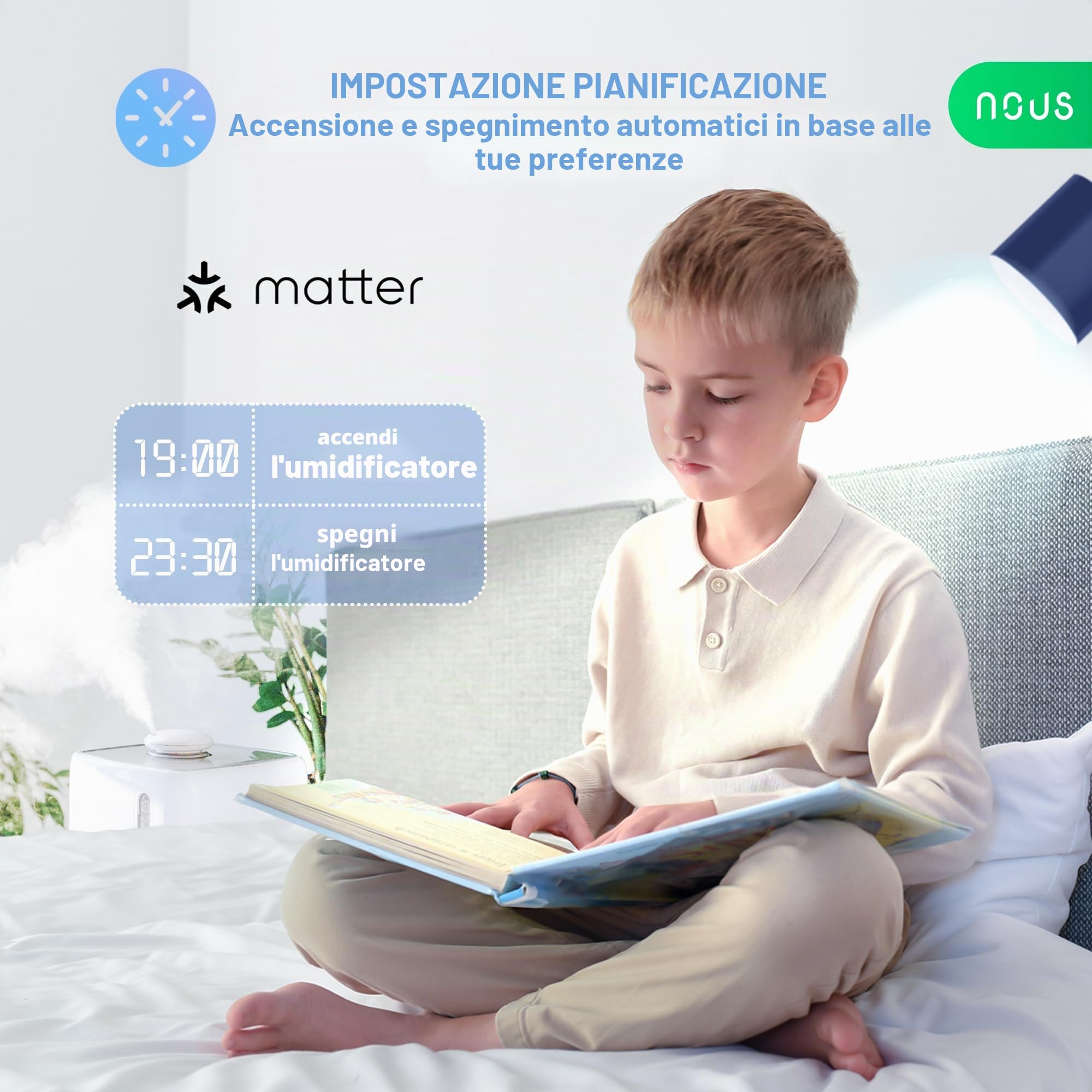 NOUS Presa Smart Matter con Monitoraggio dei Consumi, 16A 3840W, Compatibile con Alexa, Google Home, Apple Homekit, Tuya, SmartThings, Controllo Remoto tramite App, WiFi 2.4 GHz