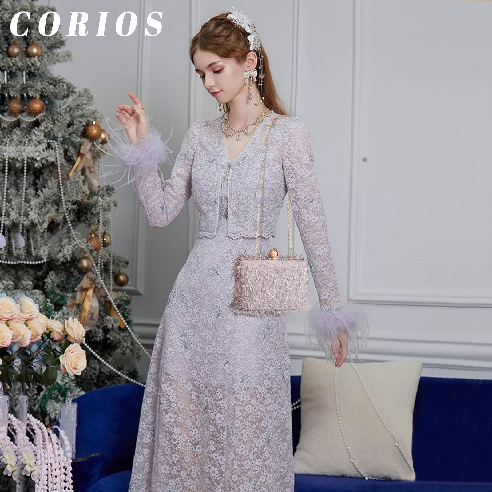 CORIOS Bolsa de Noche Borla para Mujer Diamantes de Imitación Clutch Bolso de Cristal Bolso de Fiesta Pequeña Bolso de Boda Elegante Perlas Bolso de Hombro Bolsos de Embrague con Cadena Gris