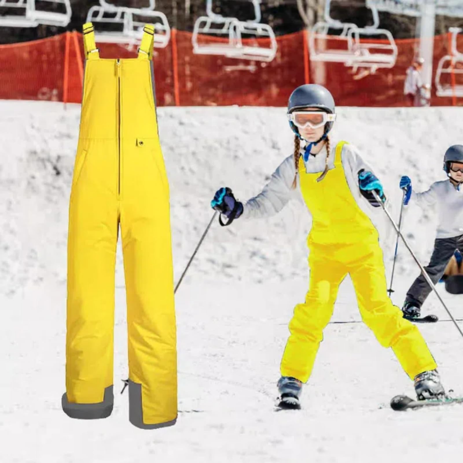 Salopette de ski imperméable pour filles et garçons - Salopette de ski chaude et coupe-vent - Bretelles réglables - Jambe droite - Fermeture éclair - Pantalon de ski en plein air