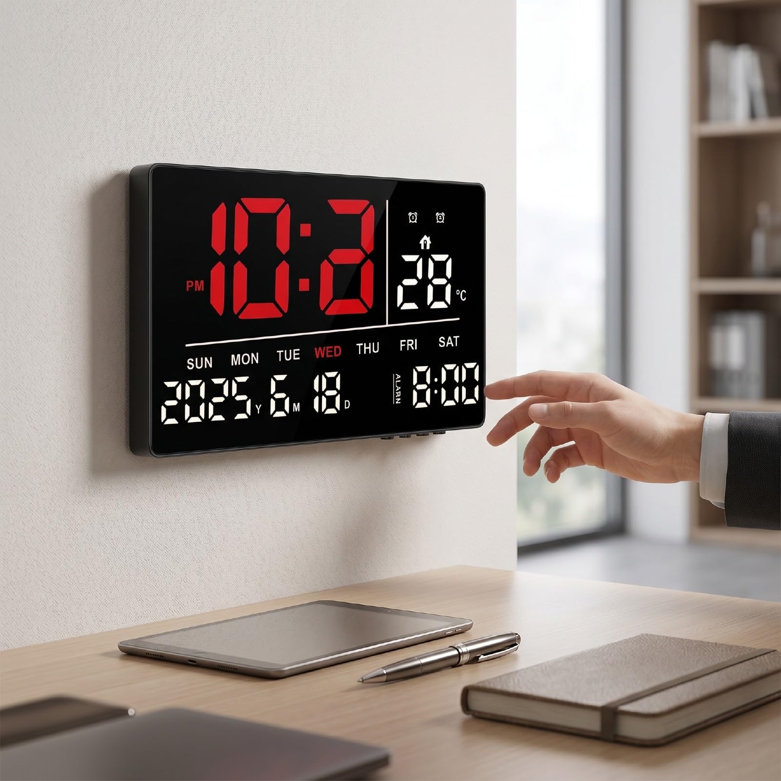 Reloj Despertador Digital con Pantalla LED Grande, Brillo Regulable