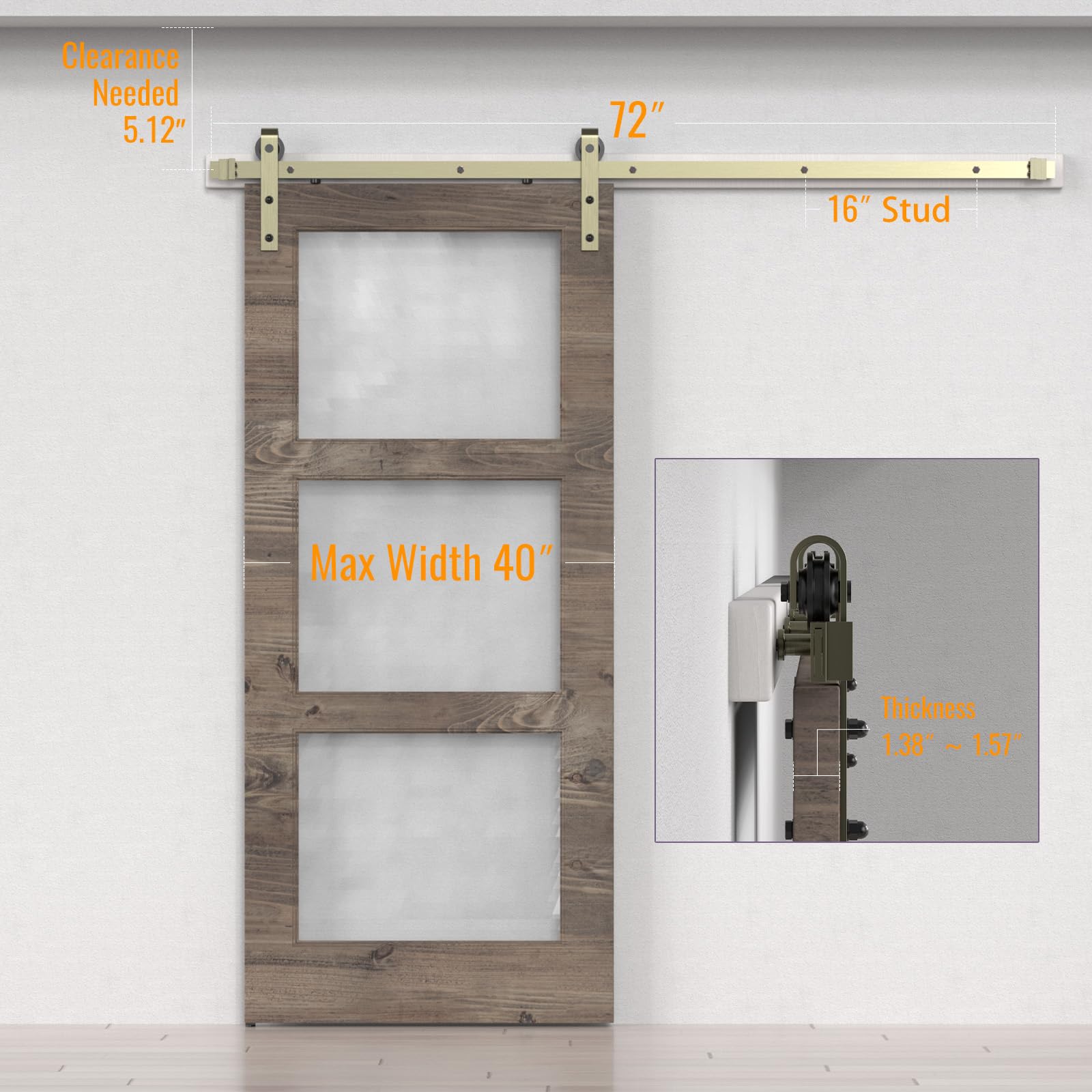 6.6FT Classic Brass Sliding Barn Door Hardware Kit for Interior Door Brushed Gold — Amazon image 4