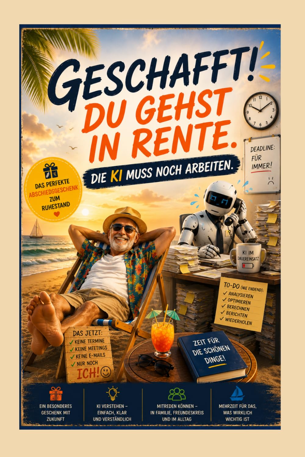 Geschafft! Du gehst in Rente. Die KI muss noch arbeiten.: Das humorvolle Abschiedsgeschenk zum Ruhestand – Künstliche Intelligenz einfach erklärt für Neugierige