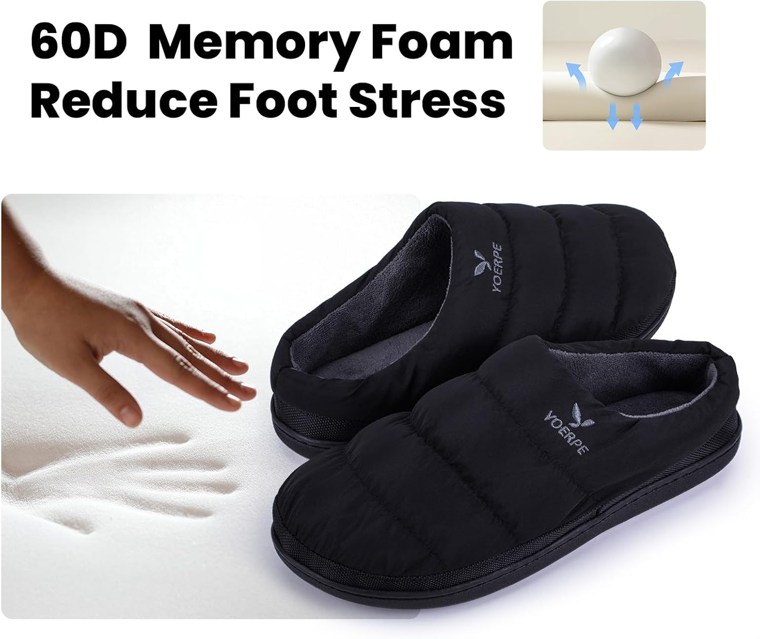 Men Slip-On Winter Slippers, Warm Plush Non-Slip Washable House Shoe