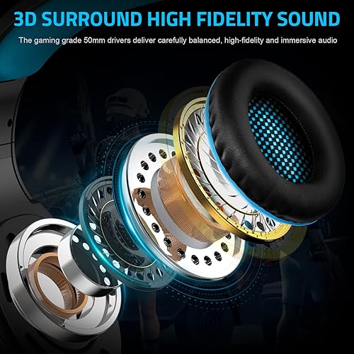 Miniatura 3 de Pacrate Auriculares para juegos con micrófono para PC, PS4, PS5, auriculares con cancelación de ruido, auriculares para juegos para laptop, Mac,