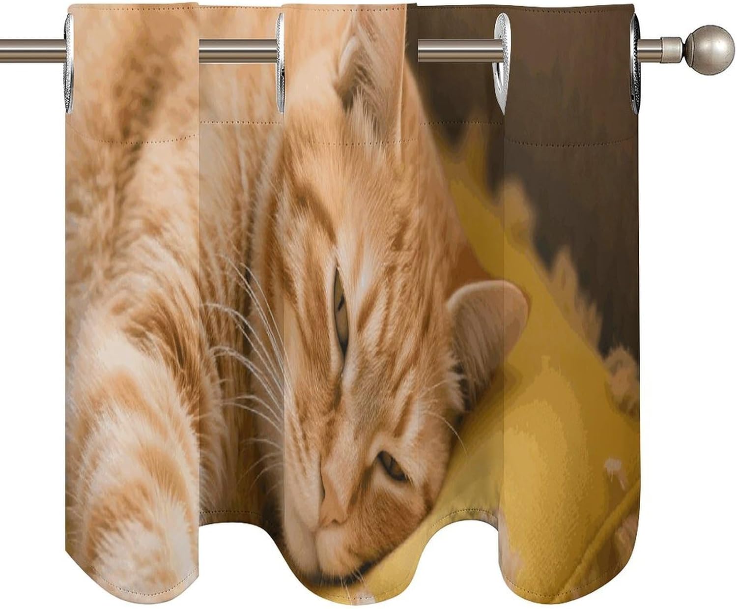 Cozy Cat Valance for Windows, 2 Pack Kitchen Curtains Modern Home Decor, Soft Blackout Window Curtains for Living Room & Bedroom, 18 X 52 Inch