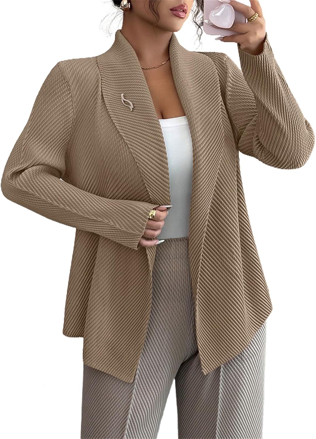 Womens Loose Fall Outwear Ribbed Blazer Jacket Blazers Notched Lapel Jacket
