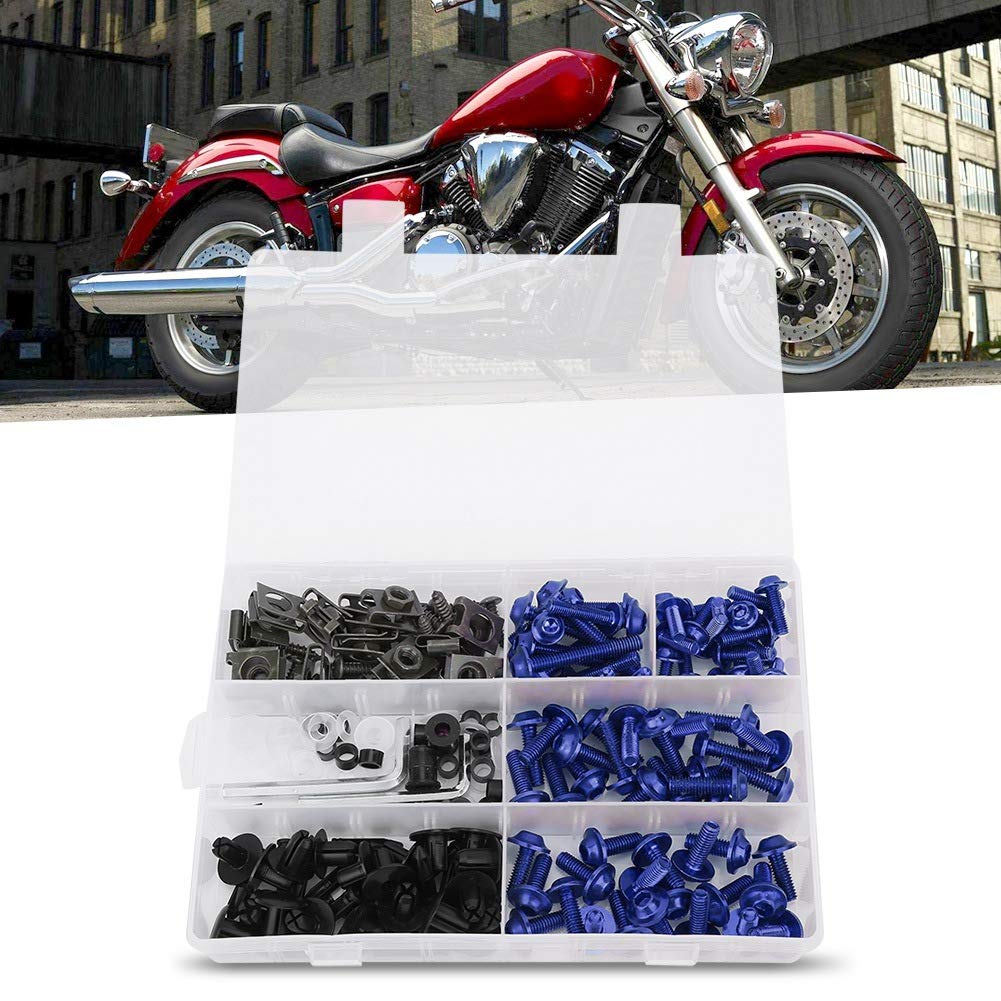 Kit Pernos Carenado Motocicleta, Juego 198 Piezas Tornillos M5 M6 Parabrisas Sujetadores Coloridos Aluminio para Montaje Carenas Motos