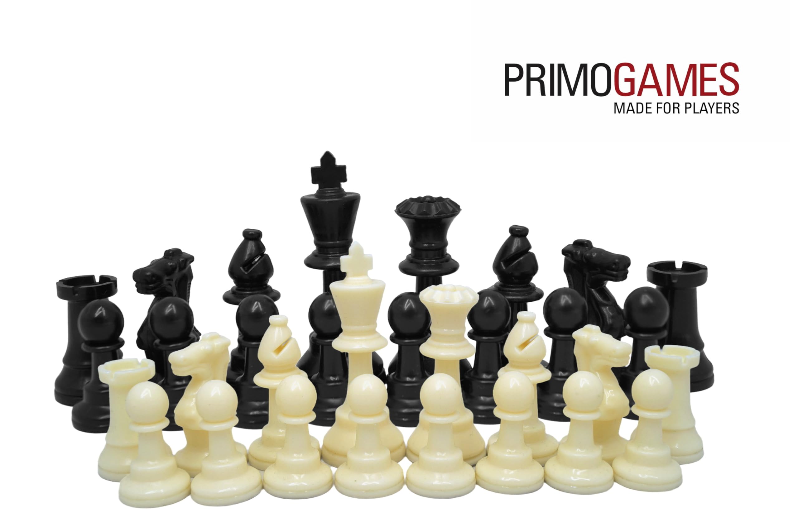 Staunton Design - Figuras de ajedrez de plástico en caja de madera, altura 93 mm, diseño clásico, 32 figuras de ajedrez con almohadillas de fieltro, color blanco y negro