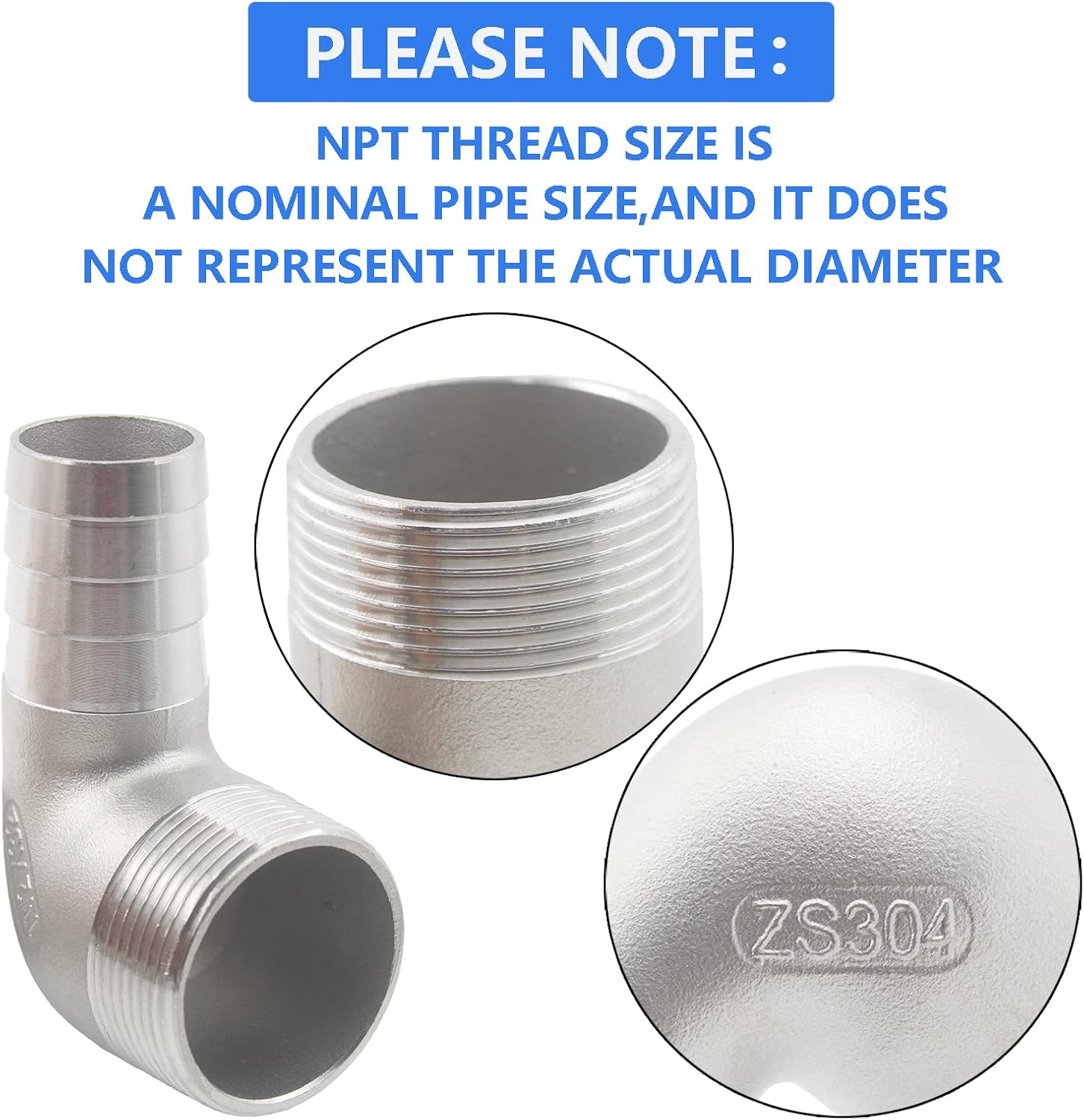 Stainless Steel Barbed Hose Fittings, Mender Splicer Joiner Union, TTZEZE Tubing Hose Coupler Connector,90 Degree Elbow Adapter Fitting for Air/Water/Fuel/Oil (1 Pcs 2''Male x 50mm Barb)