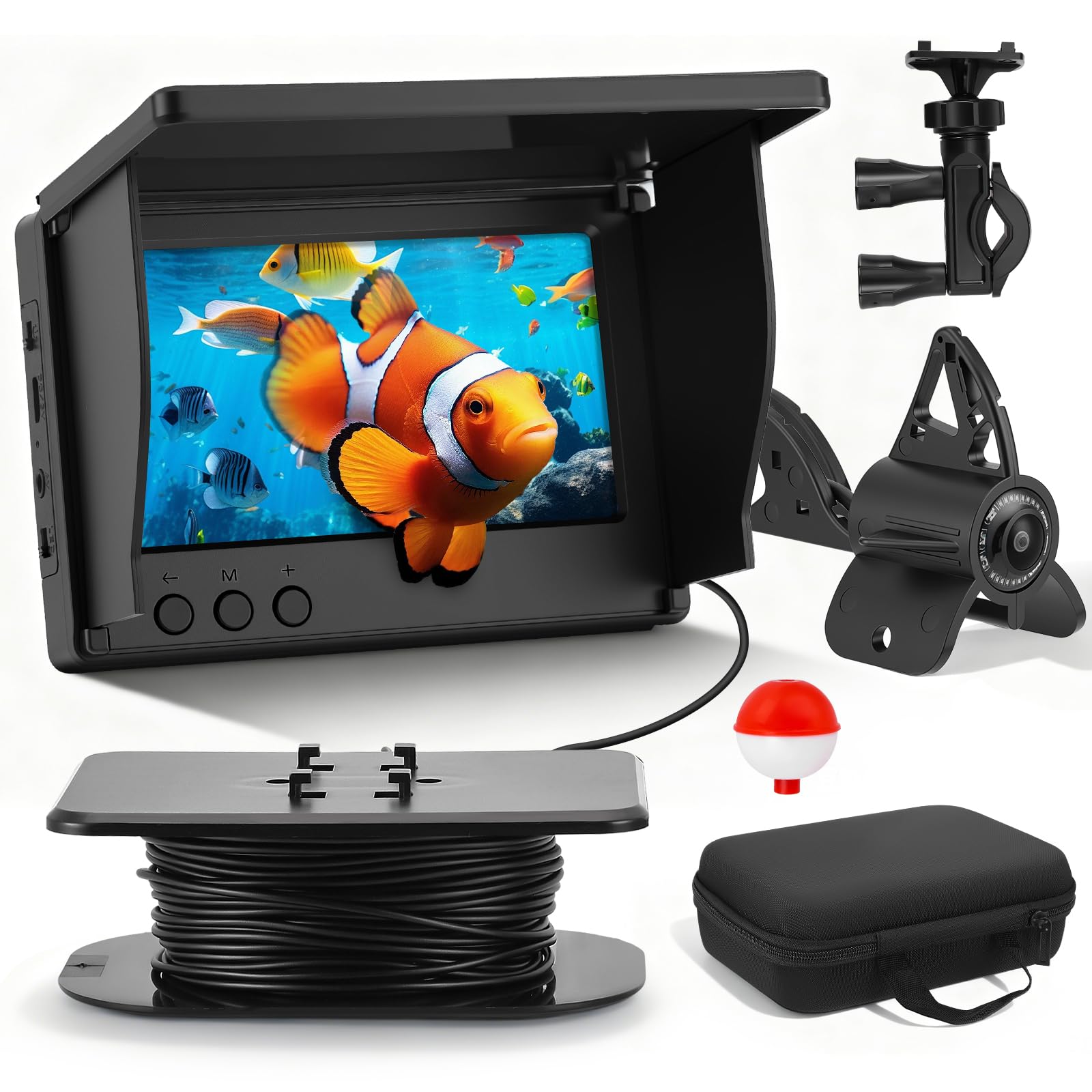 Sonar bathymètre, Fishfinder 4,3 pouces HD caméra sous-marine de pêche avec câble de 30 m, étanche IP65, batterie 5000 mAh, caméra sous-marine de pêche de nuit pour la pêche en mer, la pêche en