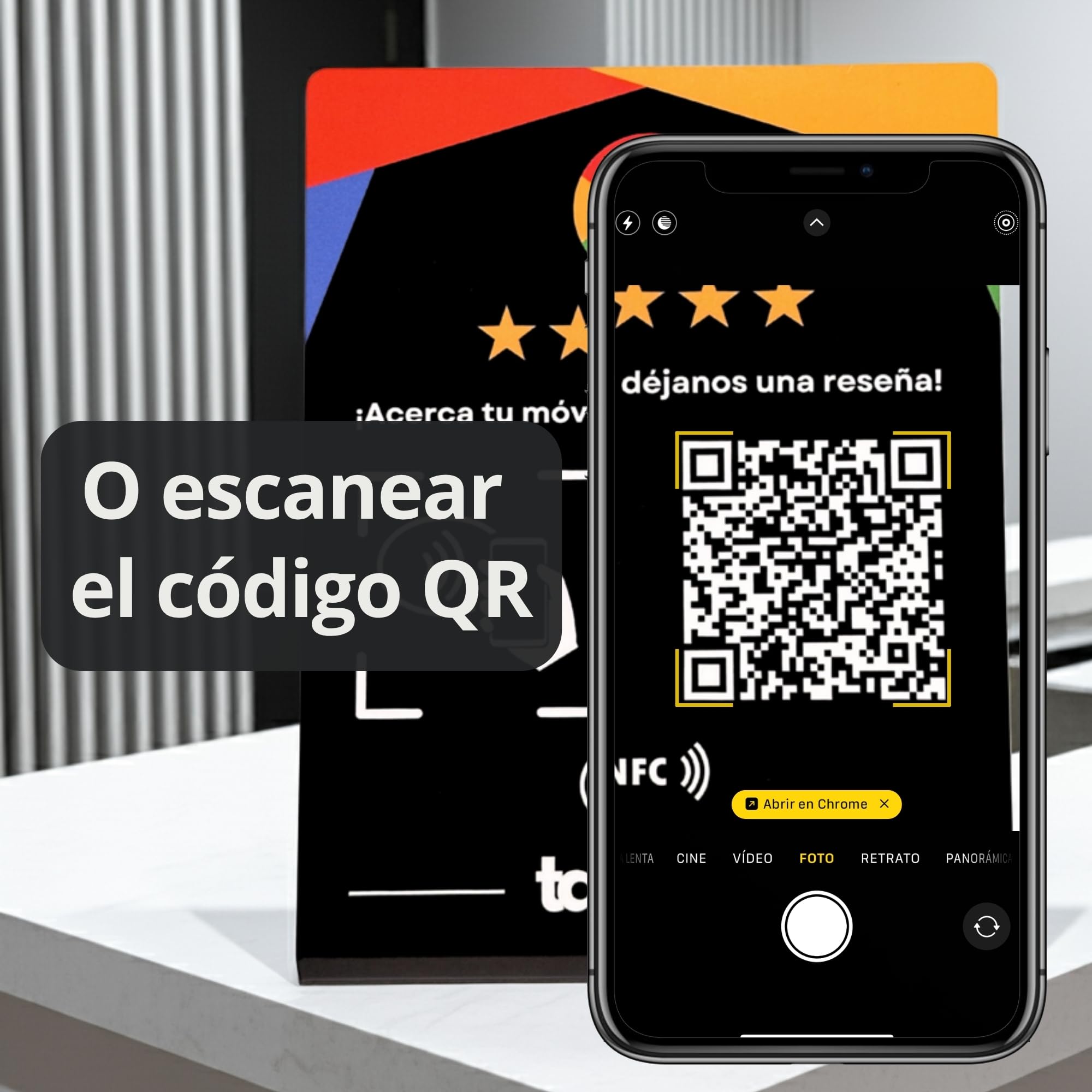 TAPSTAR Soporte Reseñas Google NFC y QR - Expositor Stand Reviews Google - Cartel NFC QR Opiniones Google - Compatible con Android & iPhone - Configuración Fácil con Web App - Sin Suscripciones
