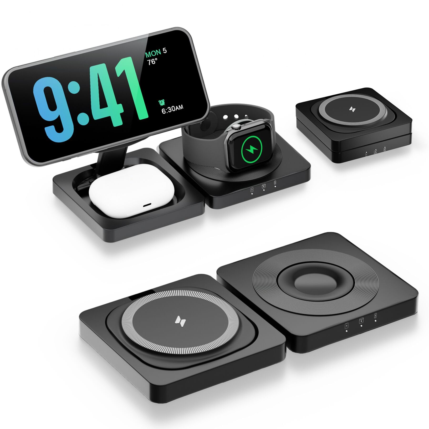 Caricabatterie magnetico wireless per iPhone: 3 in 1 per viaggi 15 W Pad di ricarica rapida pieghevole per iPhone 17 16e 16 15 14 13 12 Pro Max - per Apple Watch Ultra e AirPods Series Magnet Multiple