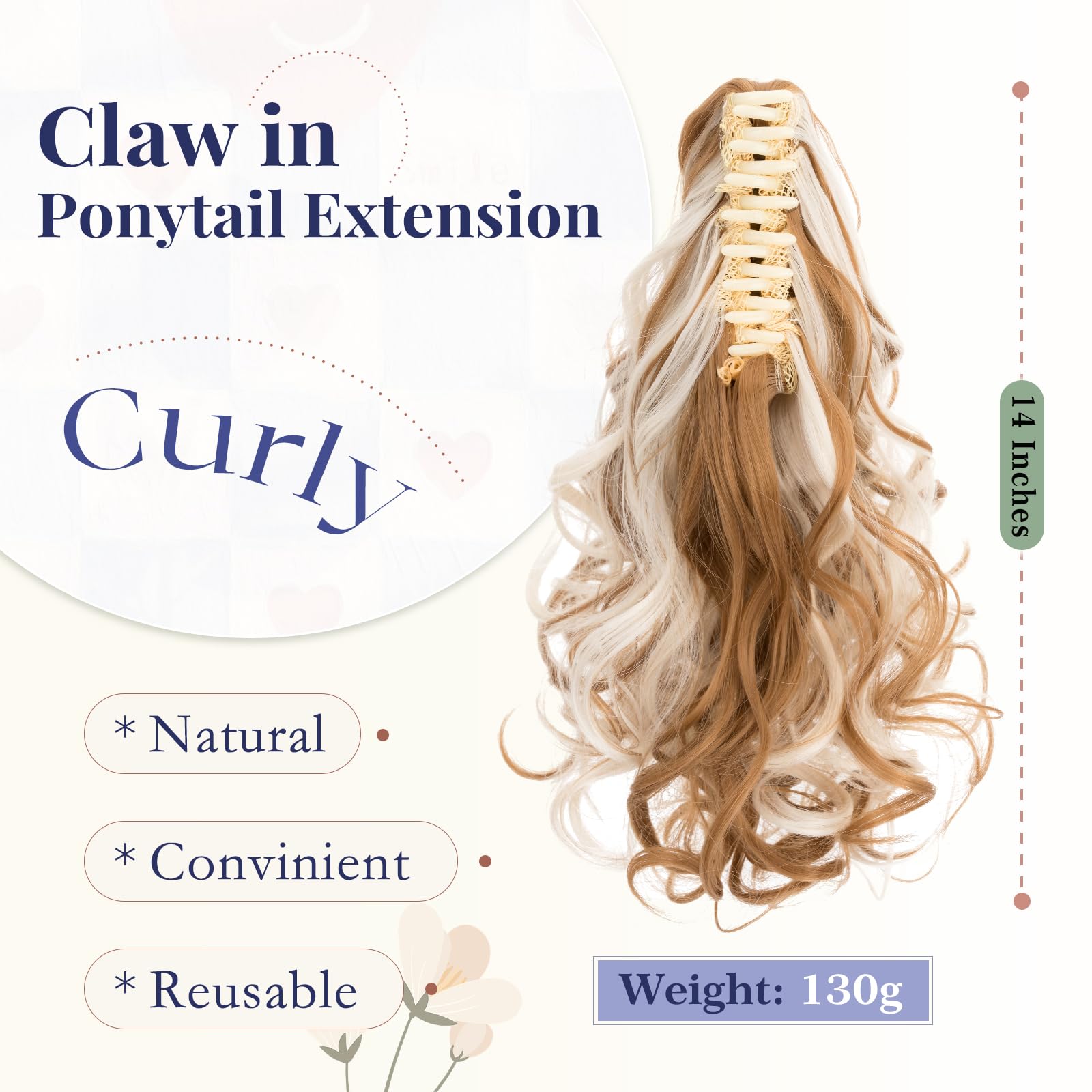 TESS Claw On Ponytail Extension Matte Material 14 Inch/37cm Curly Wavy Clip In Pony tail Synthetic Hairpiece - Image 2