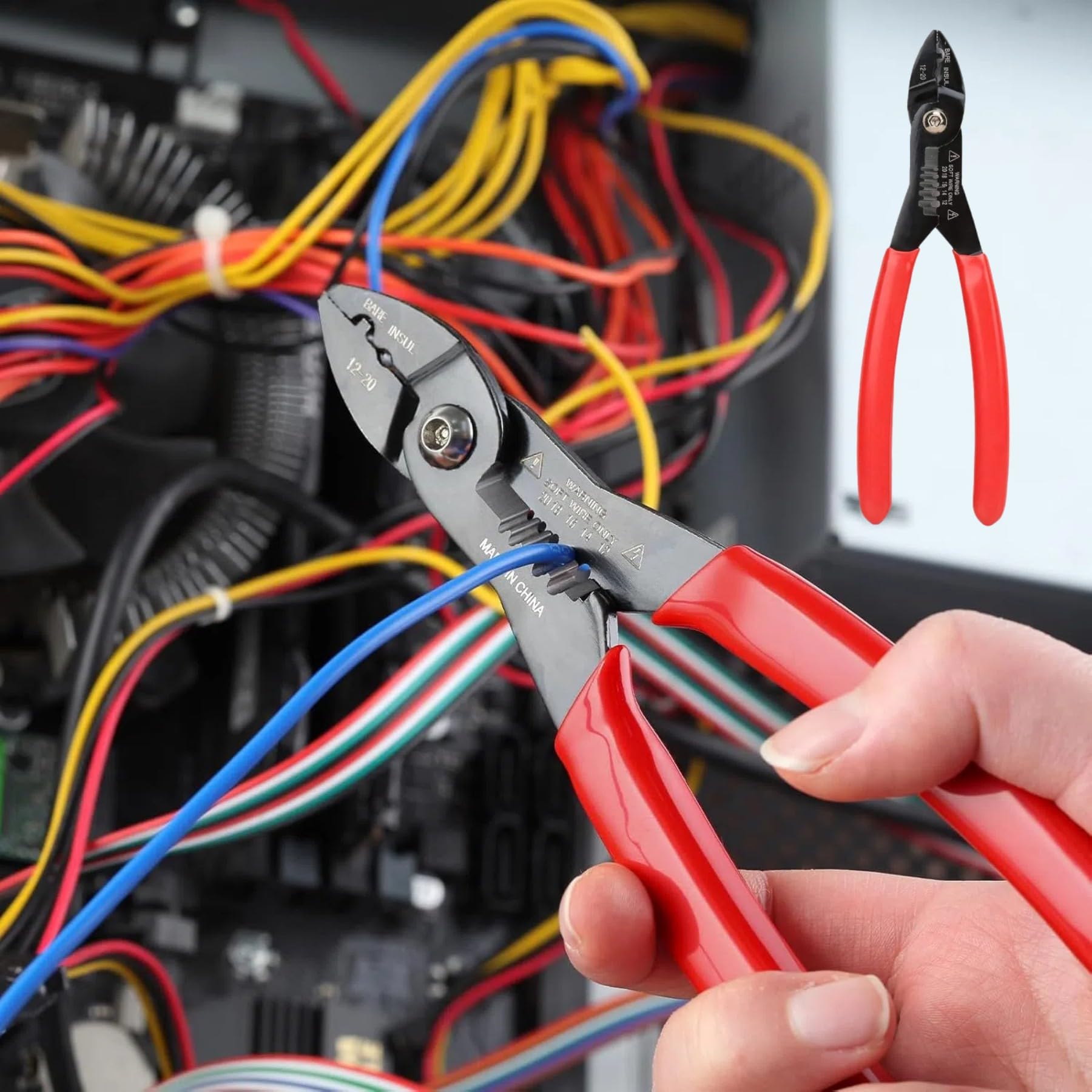 4-in-1 Wire Stripper Tool, Wire Stripper, Wire Cutters, Wire Crimping Tool, Multifunctional Electrician Pliers for Clamping, Stripping, Cutting, Crimping, 12-20 AWG, Red