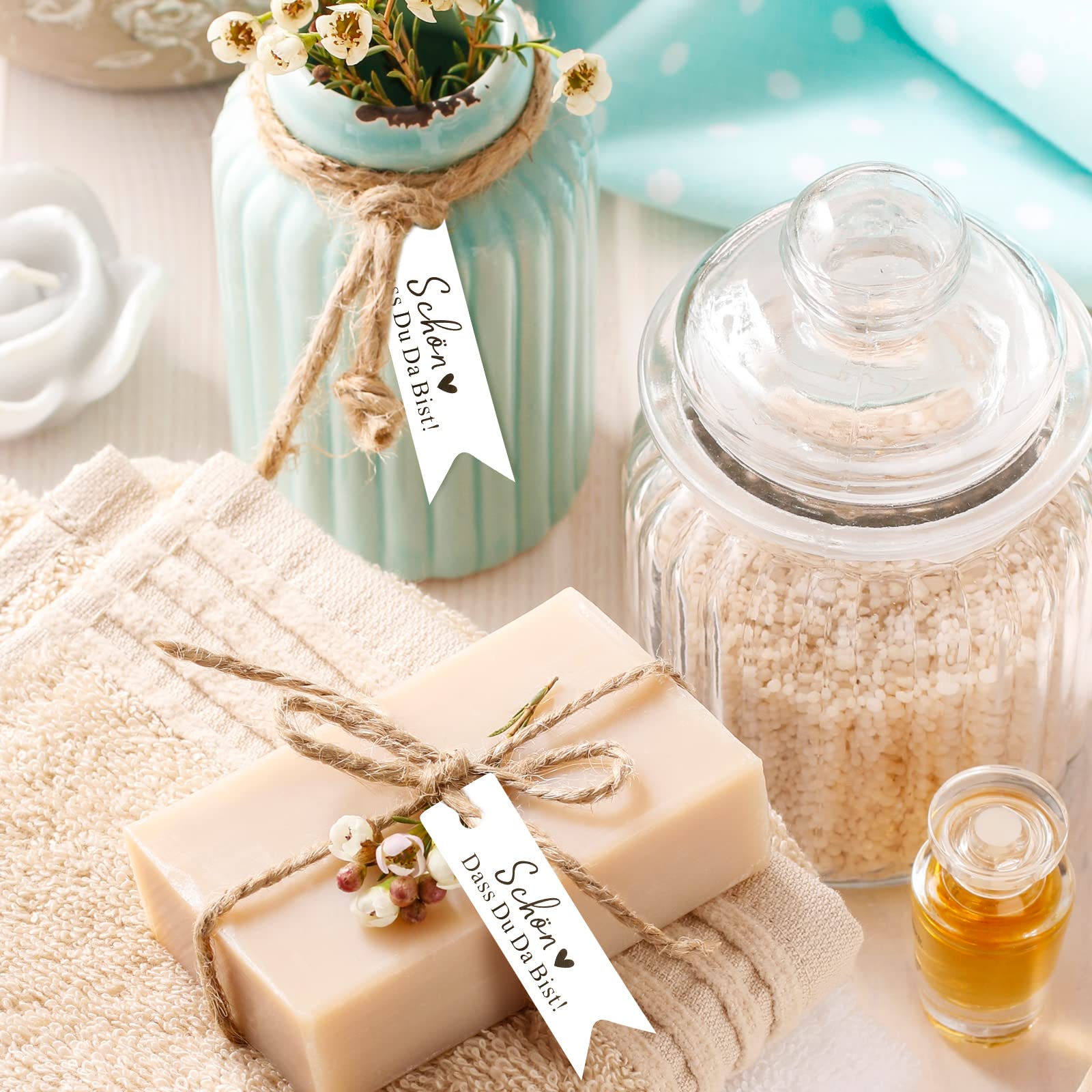 jijAcraft 100 etichette regalo per matrimonio, in carta kraft, 7 x 2 cm, con corda di iuta, per decorazioni di matrimonio, fai da te