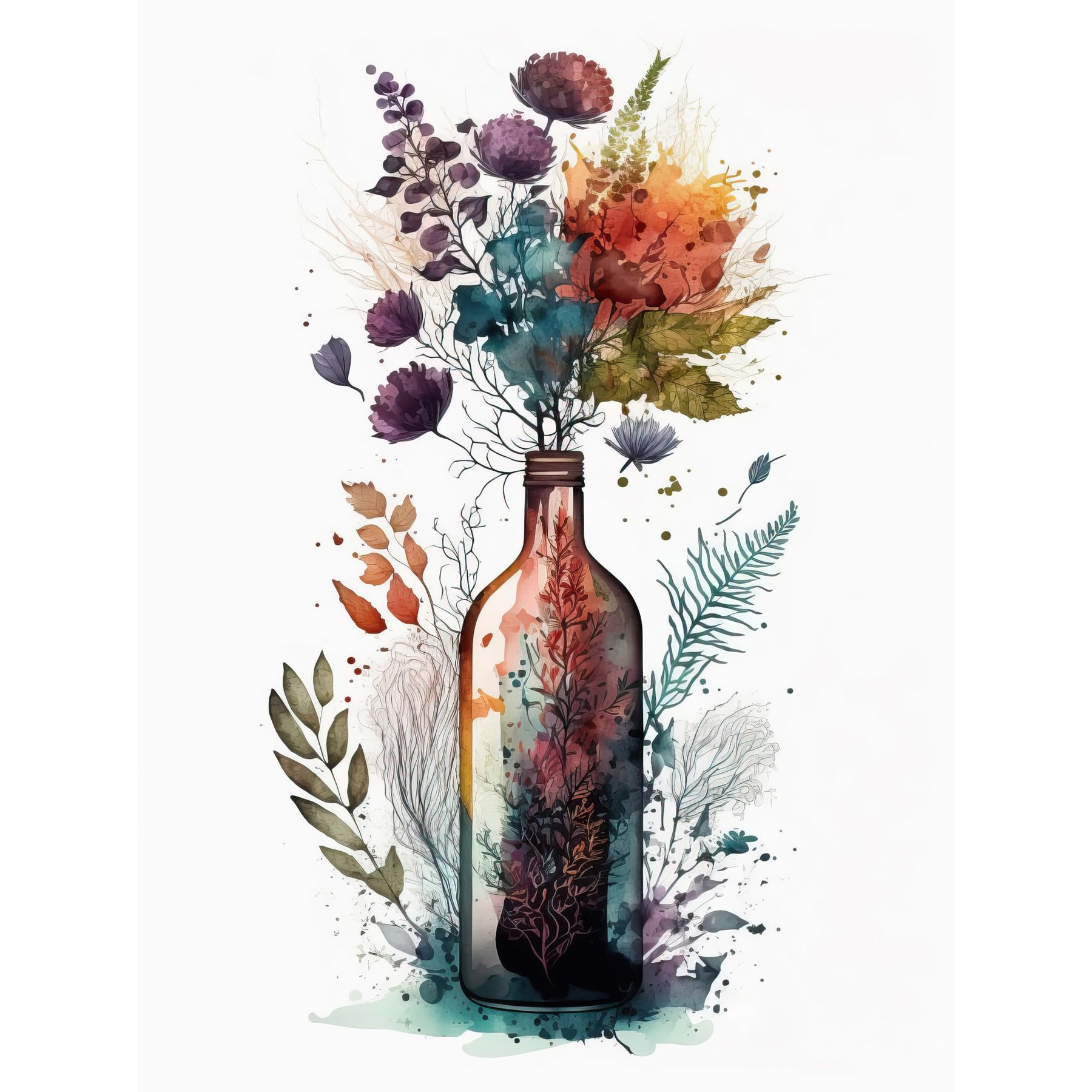 Artery8 Wine Bottle with Wildflower Floral Spring Bouquet Extra Large XL Wall Art Poster Print
