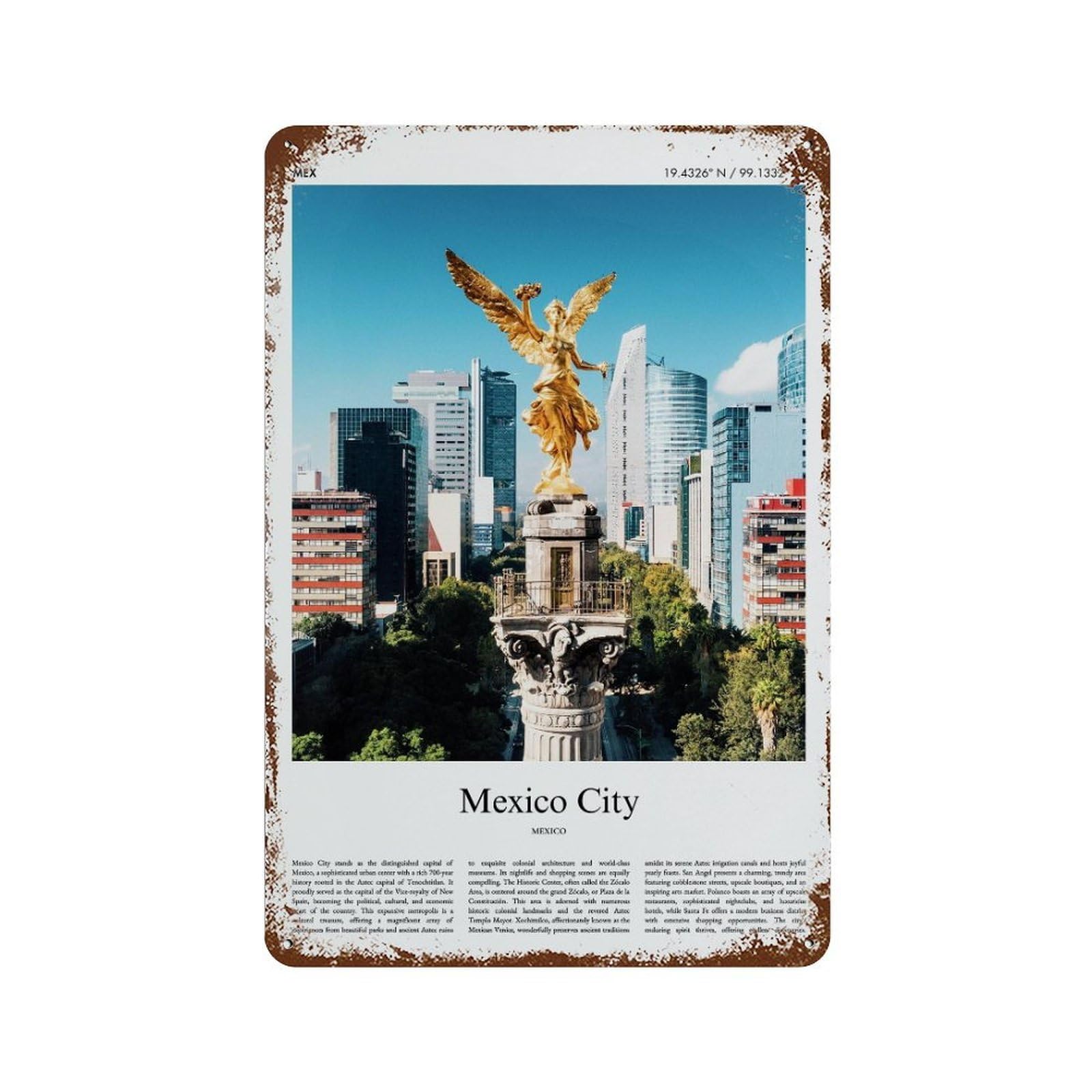 xiaoxiaoshen Mexico City Mexico City Scenery Wall Decor Art Metal Tin Poster Modern Home Decor Art Home Bar Shop Decorations Vintage Sign 30x20cm