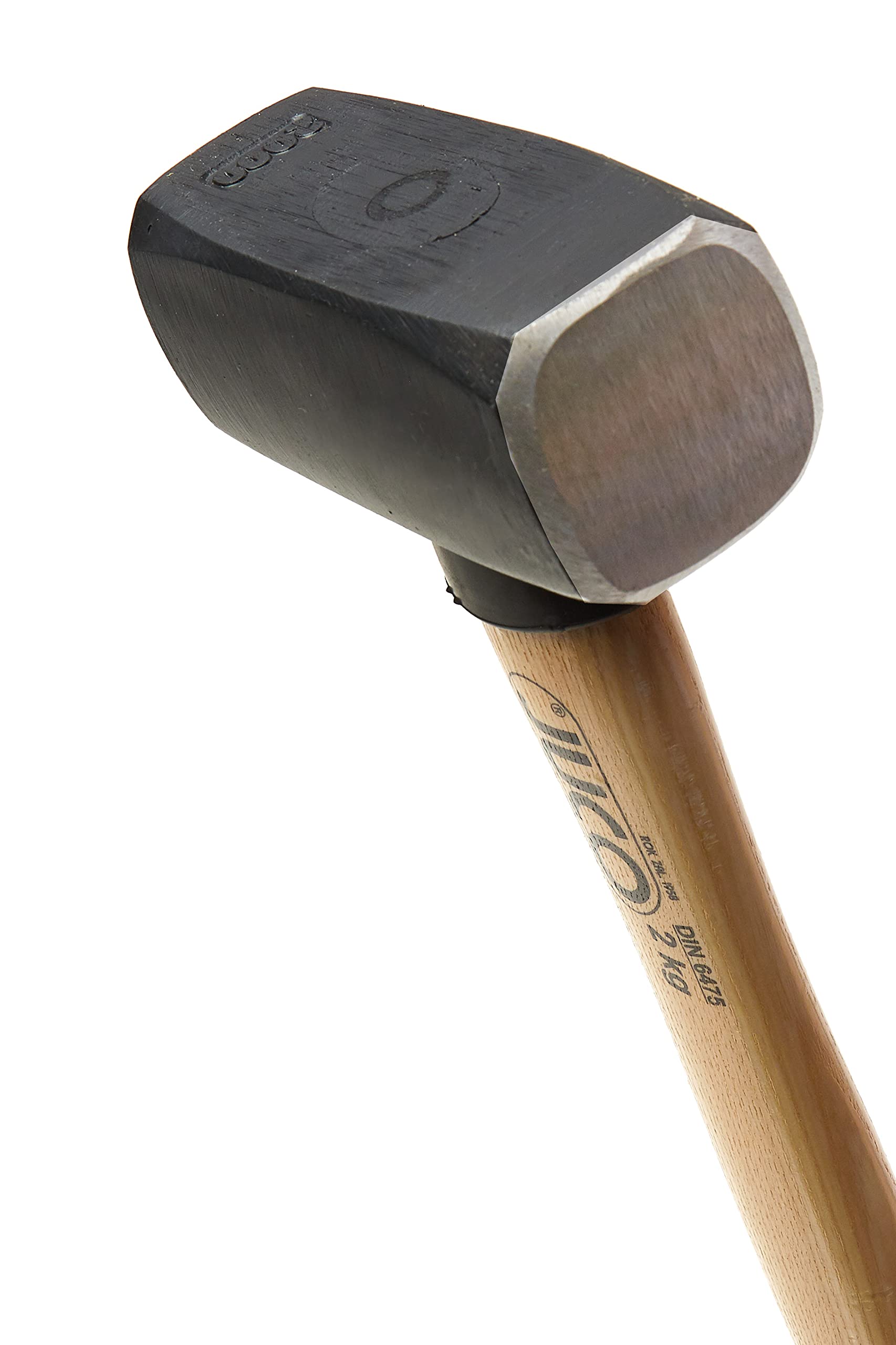 Juco Vorschlaghammer nach DIN 6475, Steinhammer 2 kg, Hochqualitativer Fäustel ofenlackiert, Profi-Hammer mit Holzgriff, induktiv gehärtetes Handwerkzeug, 400mm Lang